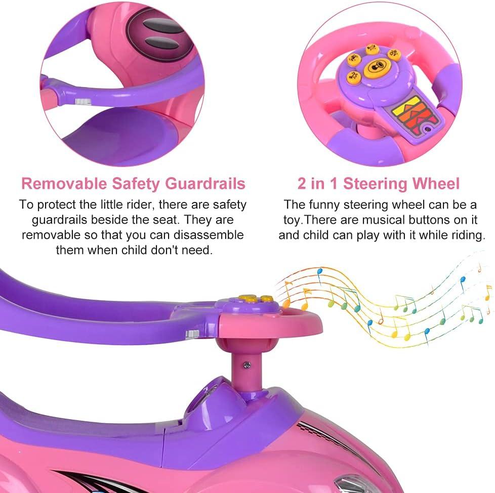 Pink and Purple 3-in-1 Ride-On Push Car for Toddlers