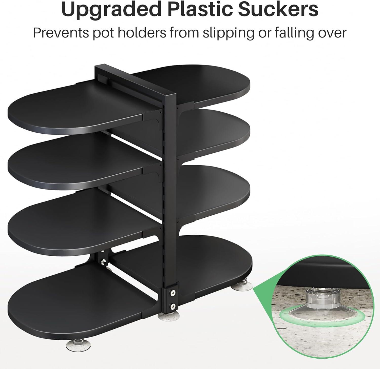 Pot and Pan Organizer for Cabinet, 8 Tier 21” Adjustable Cabinet Pan Organizer Rack Heavy Duty Pot Rack for Kitchen Storage, Snap-on Pot Pan Organizer with Panels for Stockpot and Steamer (Round)