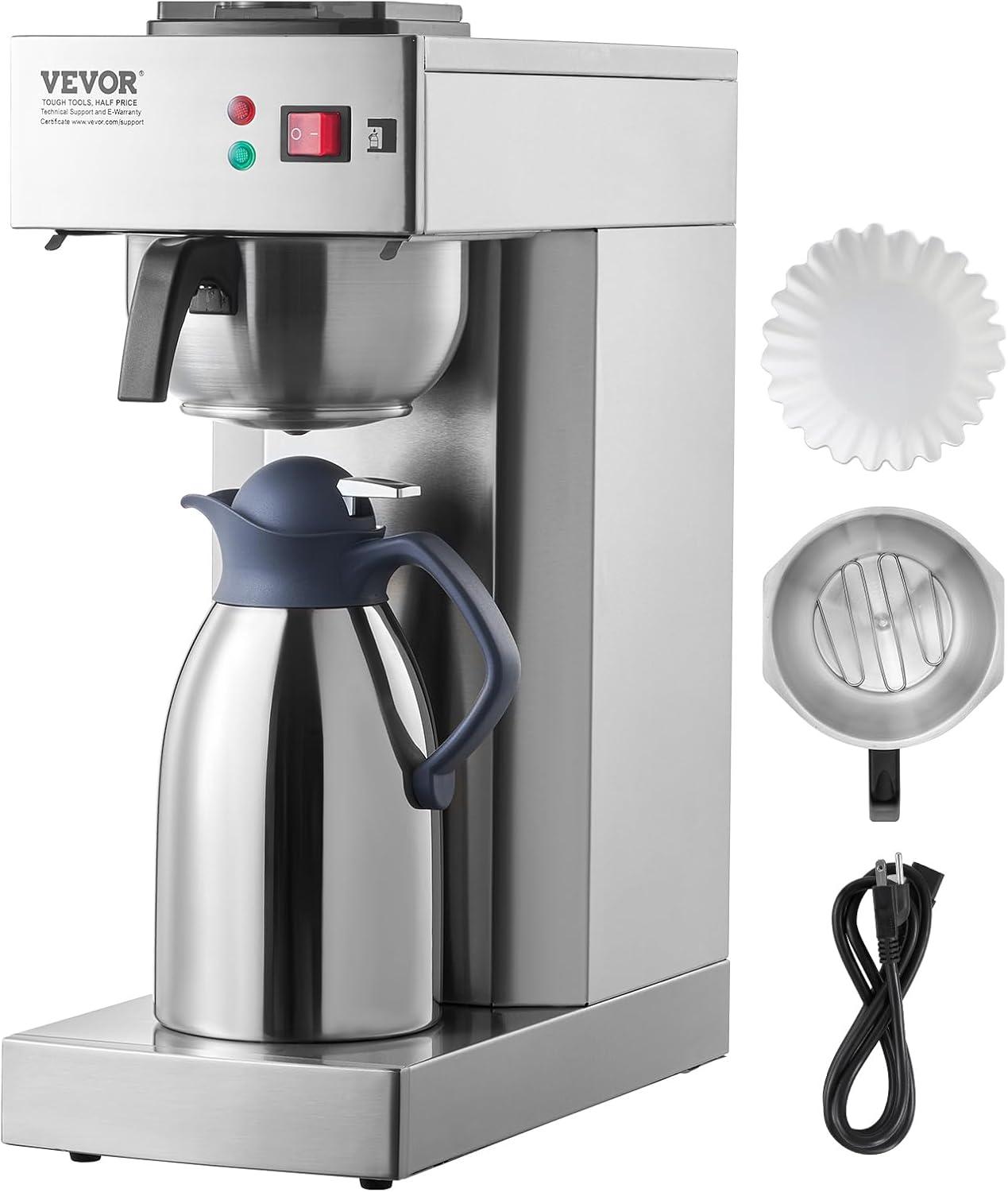 VEVOR 12 Cups Commercial Drip Coffee Maker, Coffee Maker Machine with Thermal Carafe to Keep Warm or Cold, Stainless Steel Pour Over Coffee Brewer