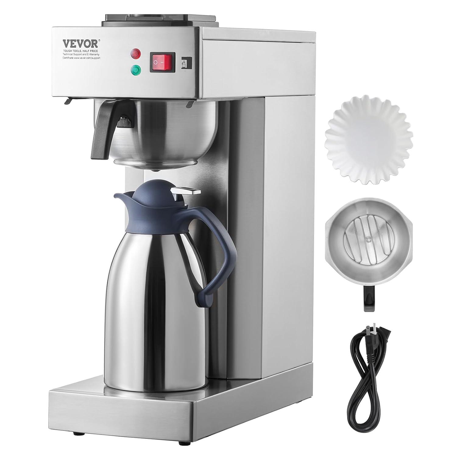 VEVOR 12 Cups Commercial Drip Coffee Maker, Coffee Maker Machine with Thermal Carafe to Keep Warm or Cold, Stainless Steel Pour Over Coffee Brewer