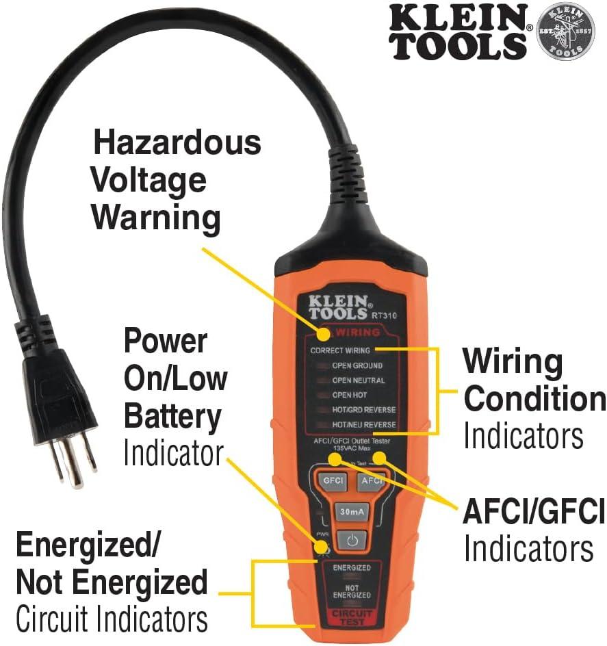 Klein Tools RT310 AFCI / GFCI Outlet Tester for N.American AC Outlets ETL Listed