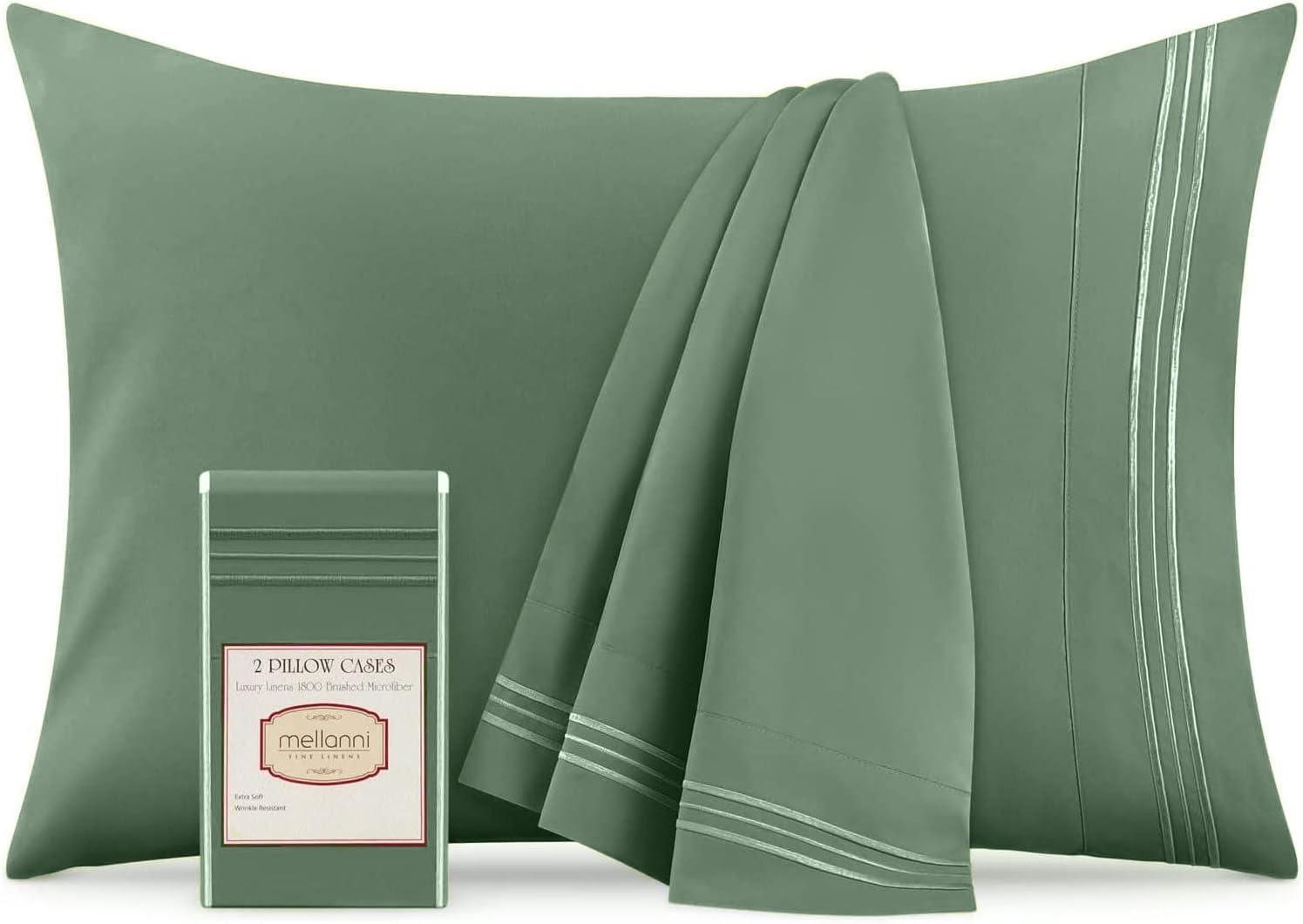 Mellanni Brushed Microfiber Pillowcase Set of 2, King, Sage