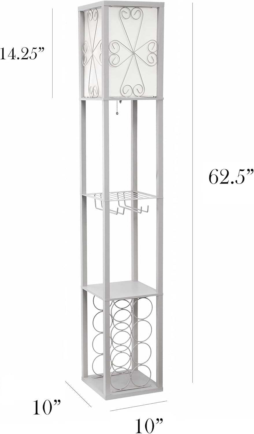 Etagere Organizer Storage Shelf Floor Lamp with Linen Shade Gray - Simple Designs
