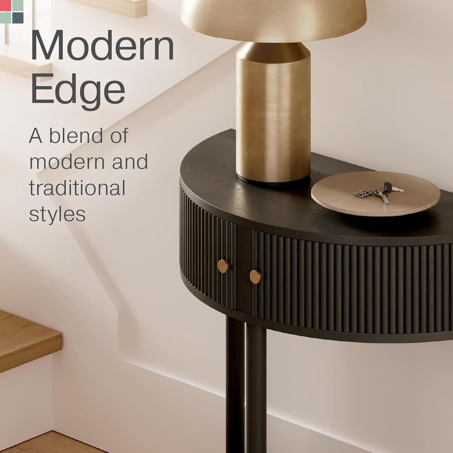 Stead Fluted Half Moon Console Table - Small Entry Table - Living Room Furniture - Modern Home Decor (Natural Oak)