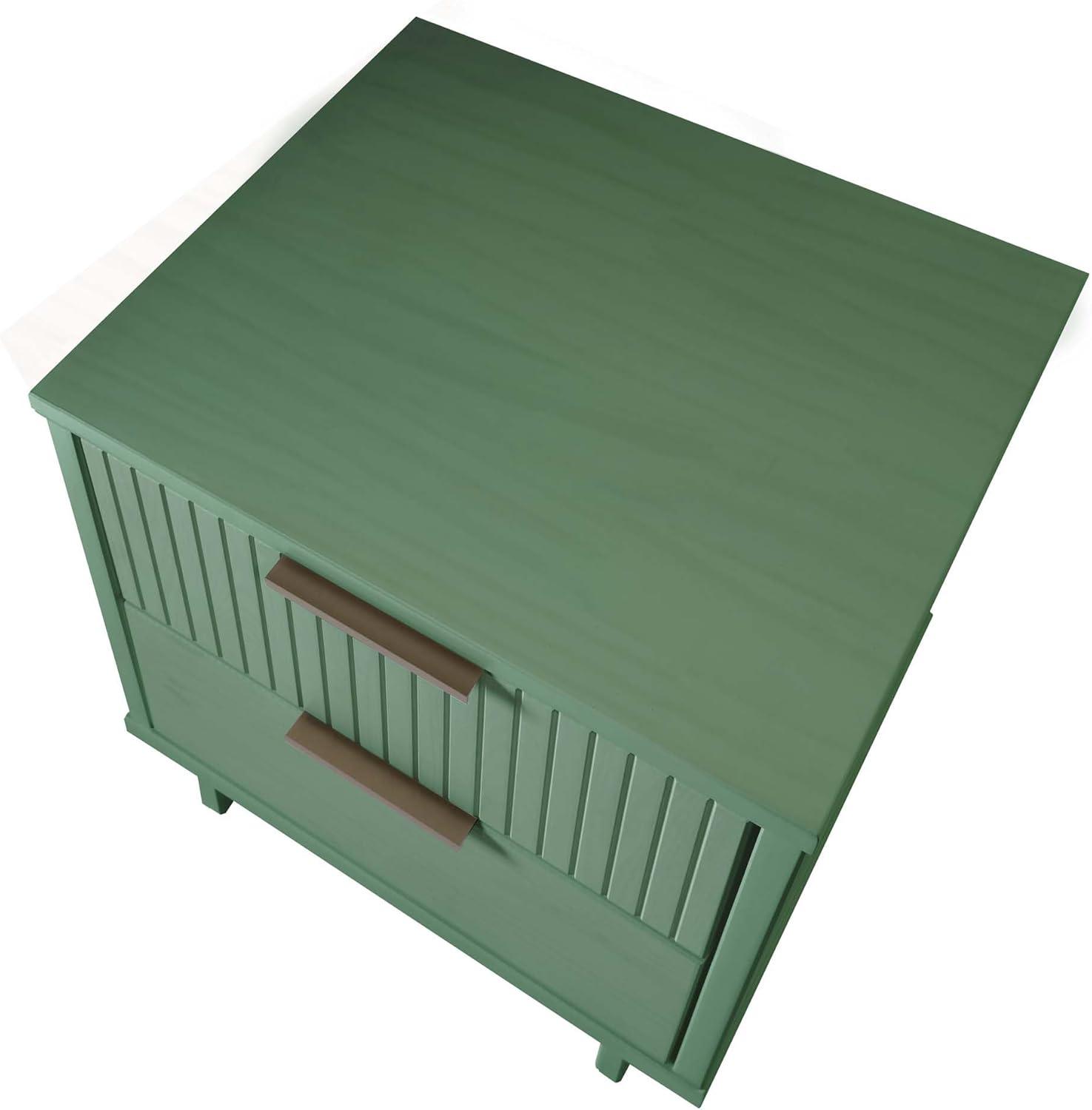 Manhattan Comfort Set of 2 Granville 2 Drawer Nightstands Sage Green: Modern Design, Soft Close, Metal Handles