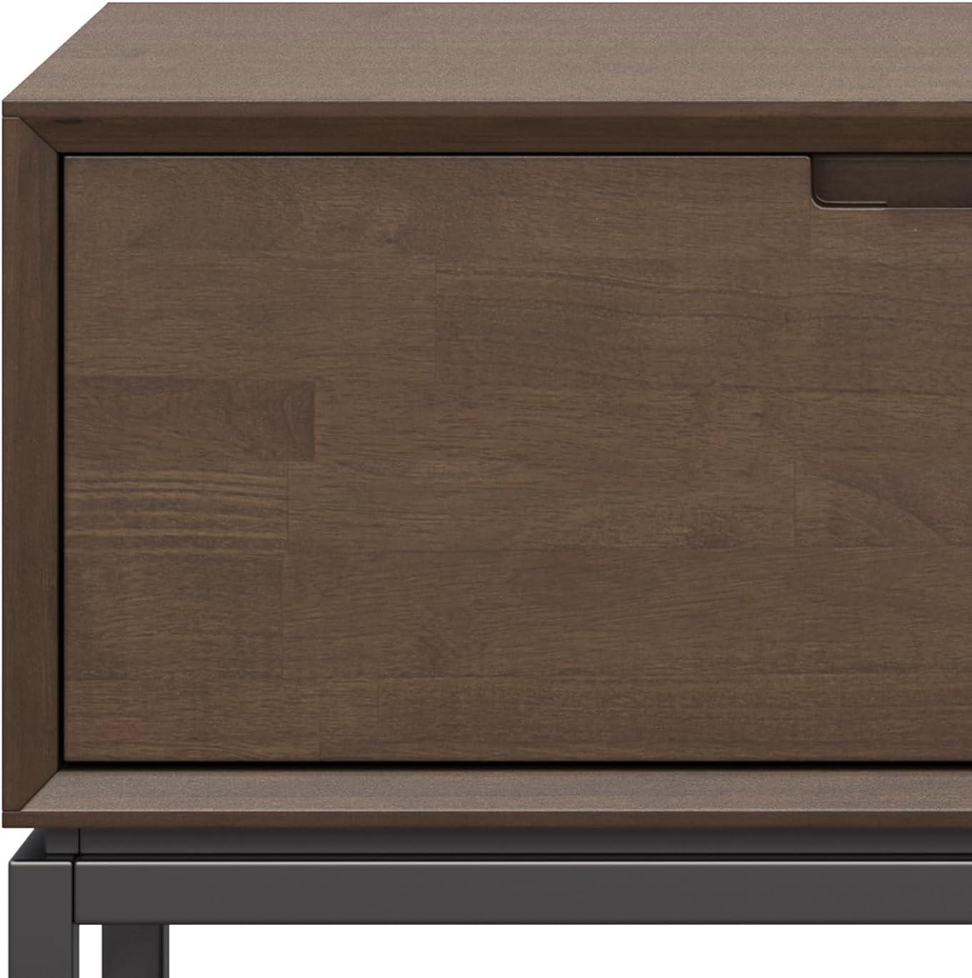 Simpli Home Banting 72"W Solid Hardwood Industrial Low TV Stand for TVs up to 80" with 2 Cabinets and Metal Base