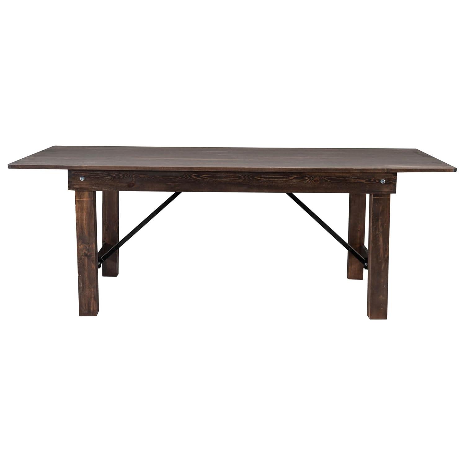 7' x 40'' Rectangular Solid Pine Folding Farm Dining Table in Black Wash Finish