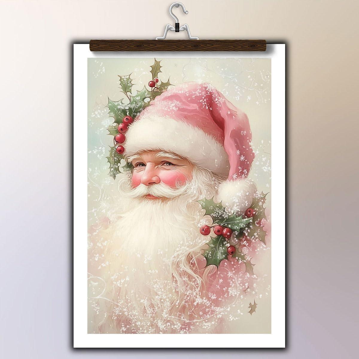 Reccmeny Vintage Christmas Canvas Wall Art, Santa Claus Pictures for Wall Decor, Xmas Poster Santa white Wooden Texture Picture, Holiday Wall Decorations Gifts