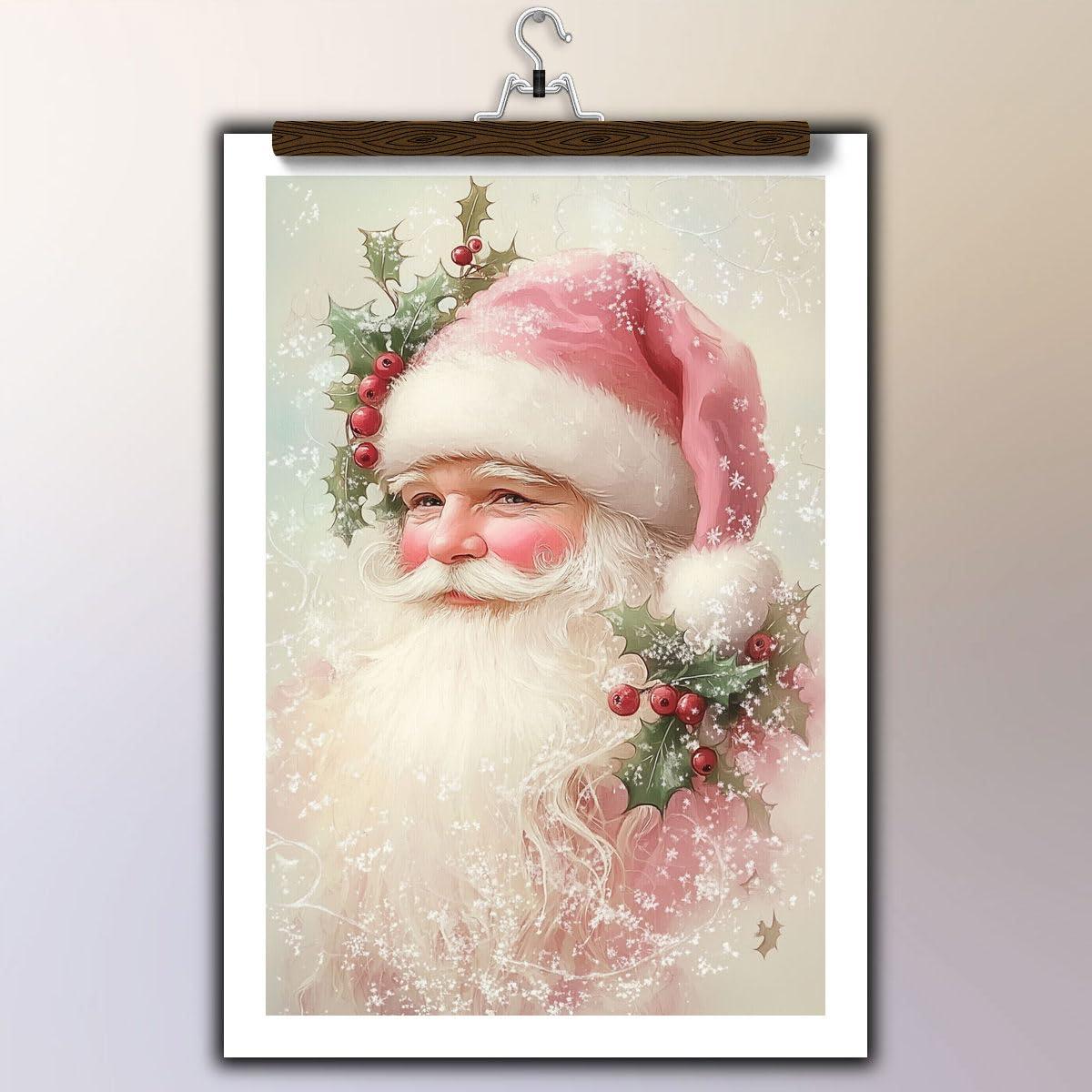 Reccmeny Vintage Christmas Canvas Wall Art, Santa Claus Pictures for Wall Decor, Xmas Poster Santa white Wooden Texture Picture, Holiday Wall Decorations Gifts