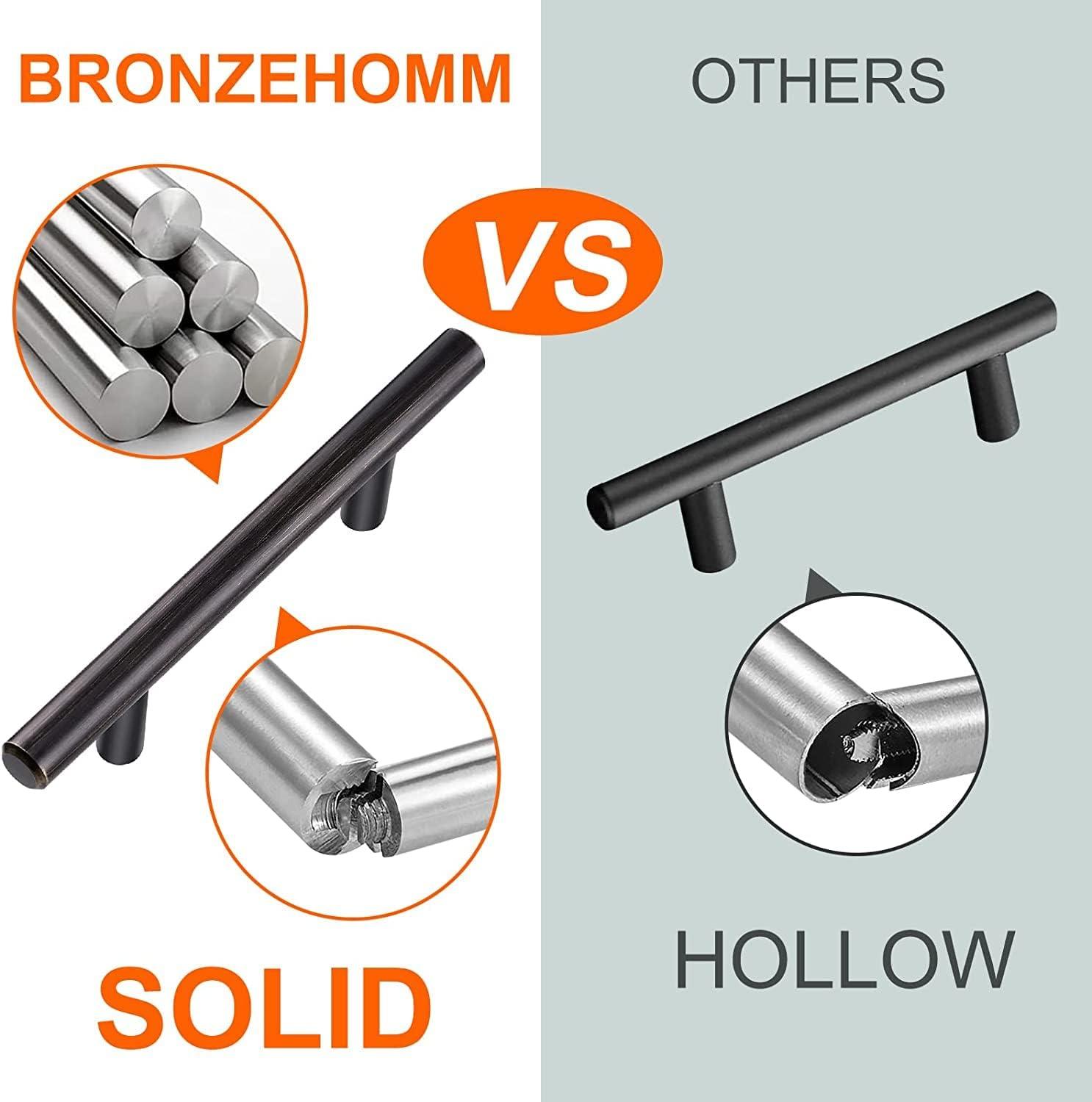 20 Pack Bronze Solid Cabinet Handles Drawer Pulls, 5.38-inch/136mm Length (3-inch Hole Center) Door Handle (1/2-inch Diameter) Kitchen Stainless Steel Cabinet Hardware Handle, Oil-Rubbed Bronze