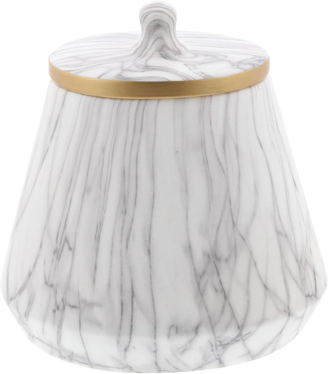 CosmoLiving by Cosmopolitan Ceramic Faux Marble White Decorative Jars with Gold accent