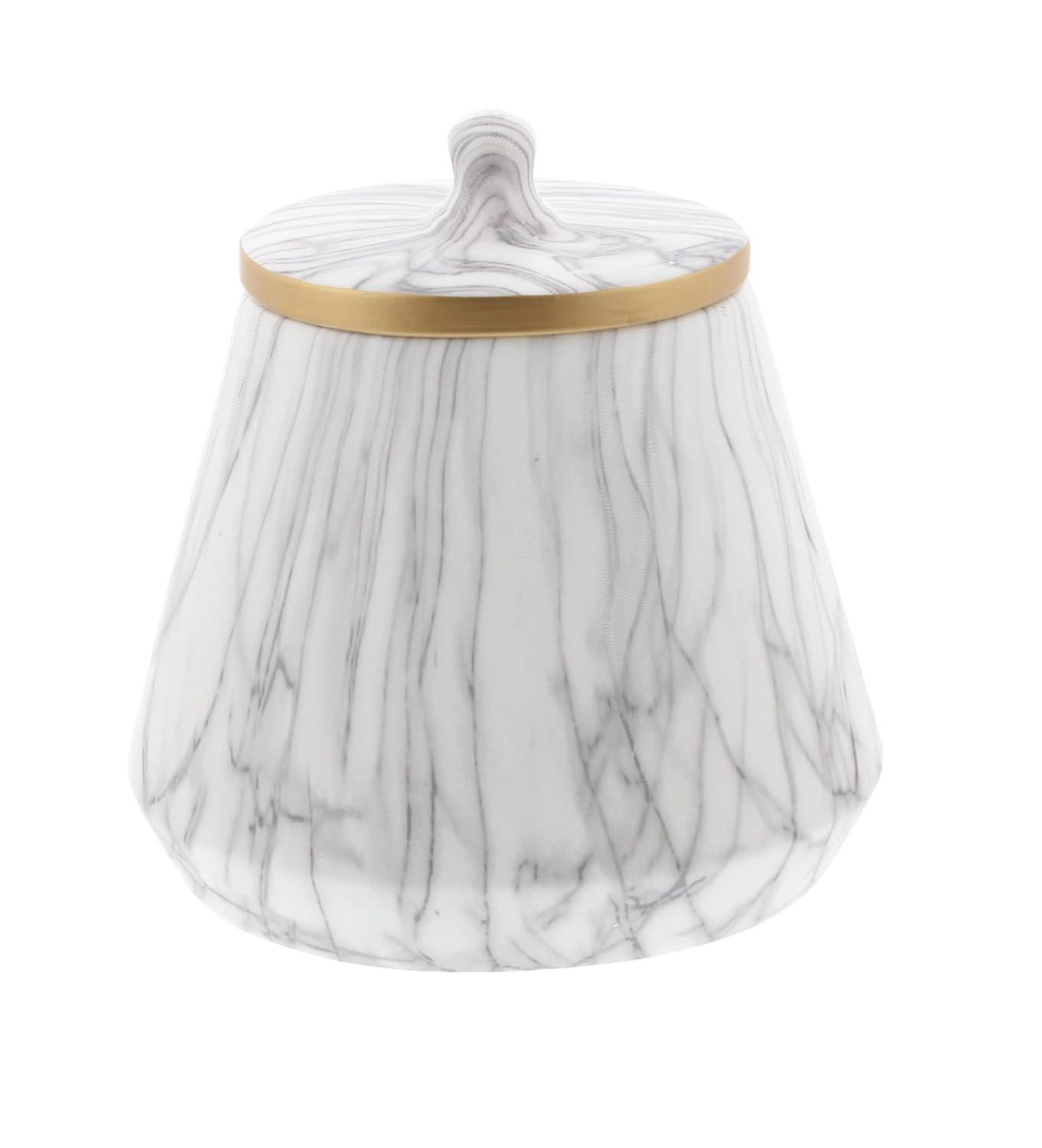 CosmoLiving by Cosmopolitan Ceramic Faux Marble White Decorative Jars with Gold accent