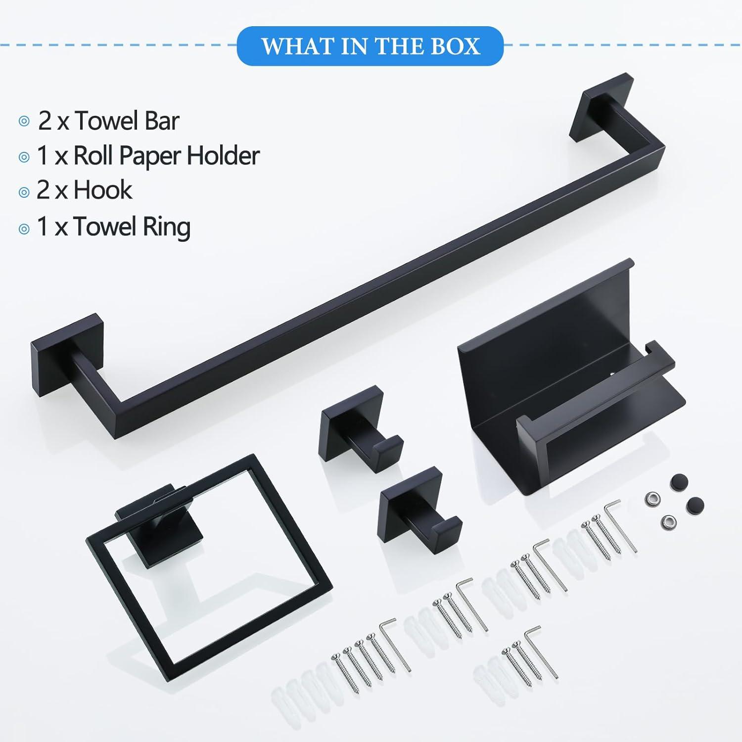 Matte Black Stainless Steel 6-Piece Bathroom Hardware Set