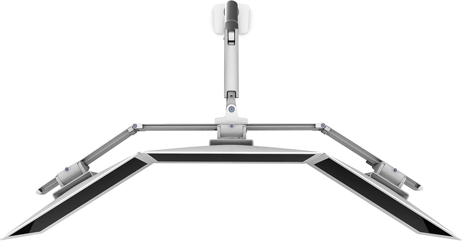 White Triple Monitor Arm Mount with Integrated Cable Management