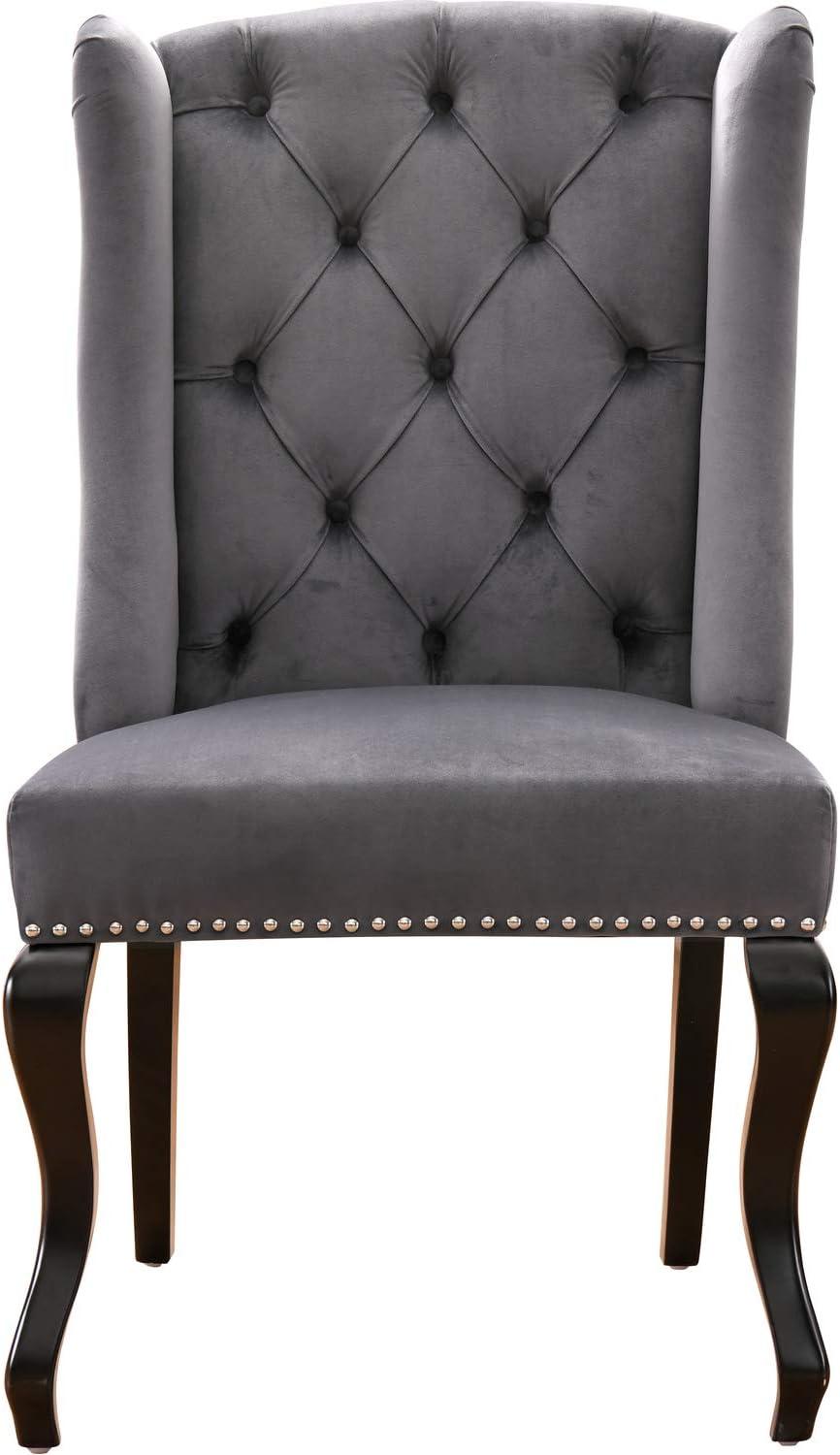 Luxurious Grey Velvet Upholstered High Back Side Chair with Wood Legs