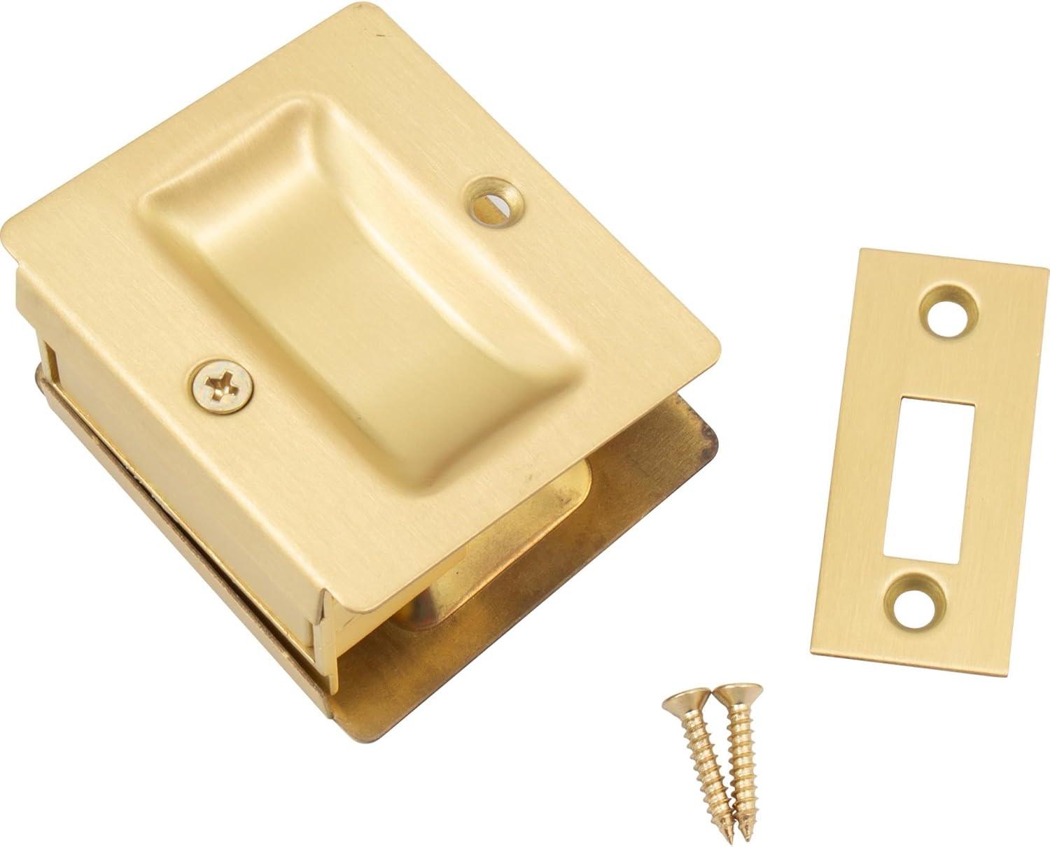 Satin Brass Square Pocket Door Lock for Passage