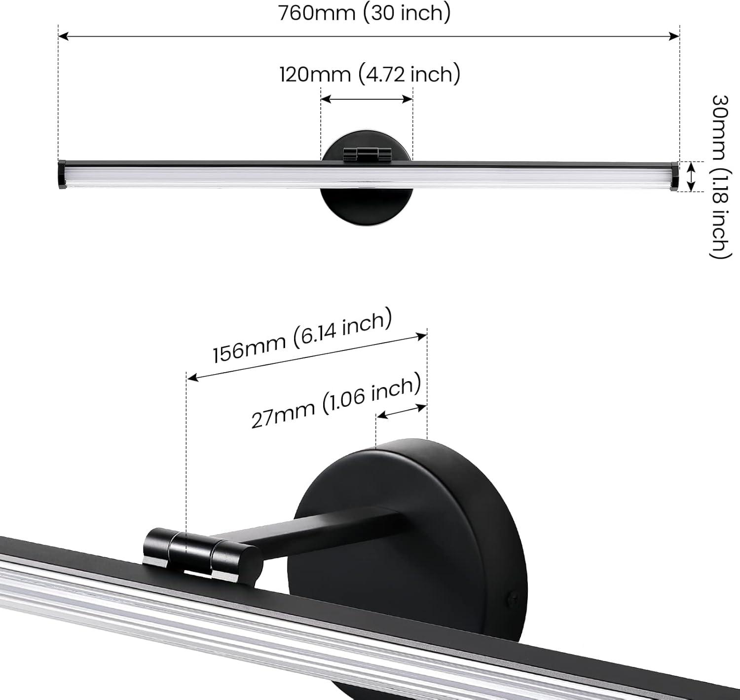 30-Inch Matte Black Metal LED Vanity Light with Acrylic Shade