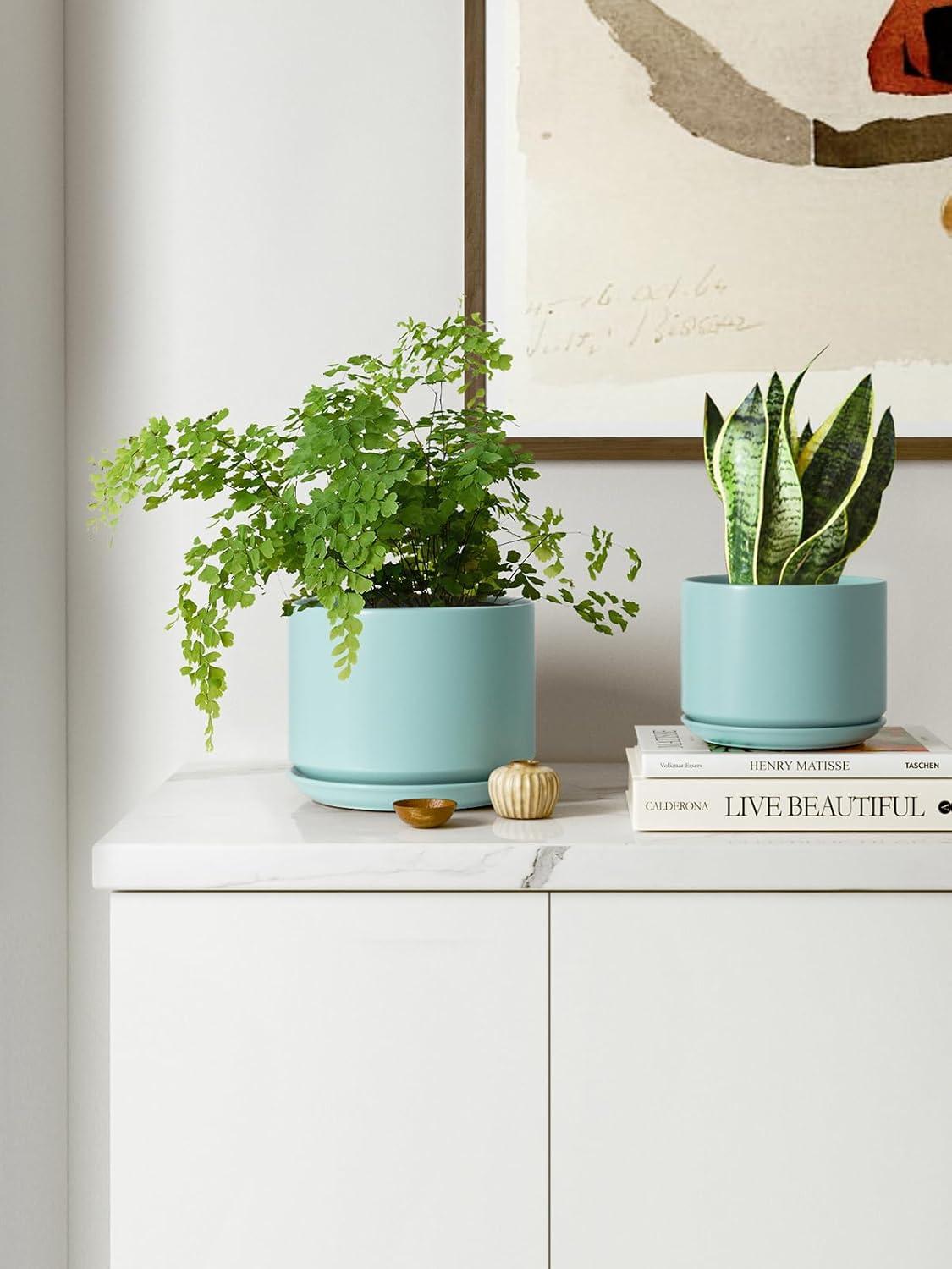 Set Of 3 Modern Ceramic Planter Pots With Drainage - Stylish Indoor/Outdoor Decor