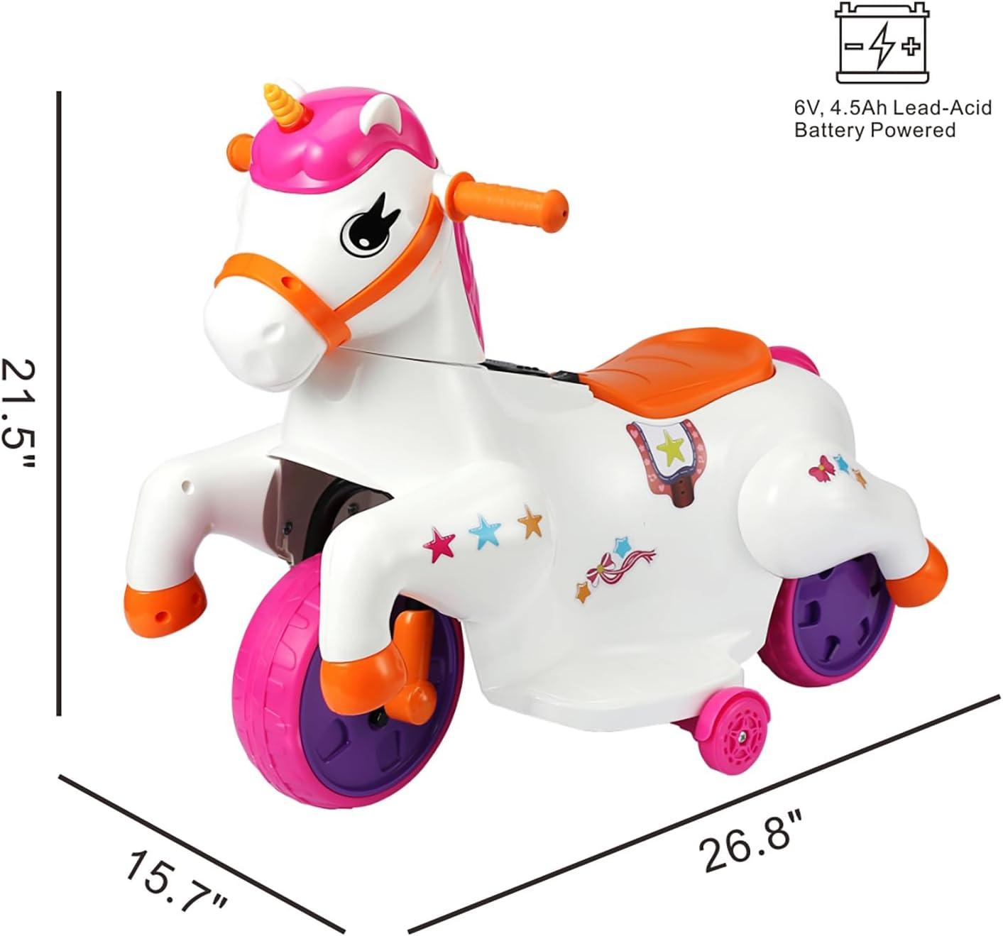 6V Multicolor Electric Unicorn Ride-On Toy with Music