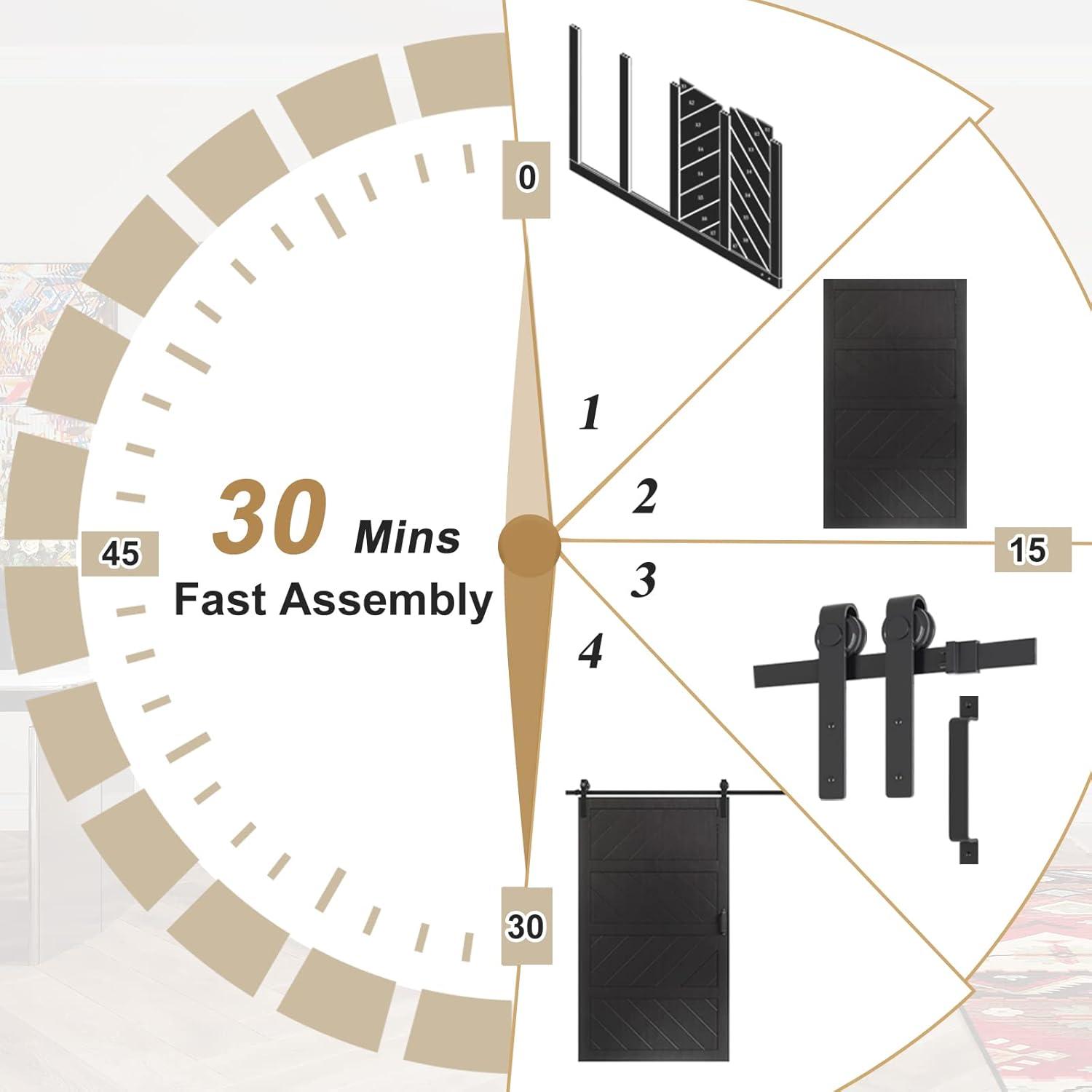 Sliding Barn Door 48”x84”, Black Barn Door with Modern Paneled Wave Design, Complete Barn Door Set, Waterproof PVC Surface, Assembly Required for Bedroom, Living Room, Closet, or Bathroom