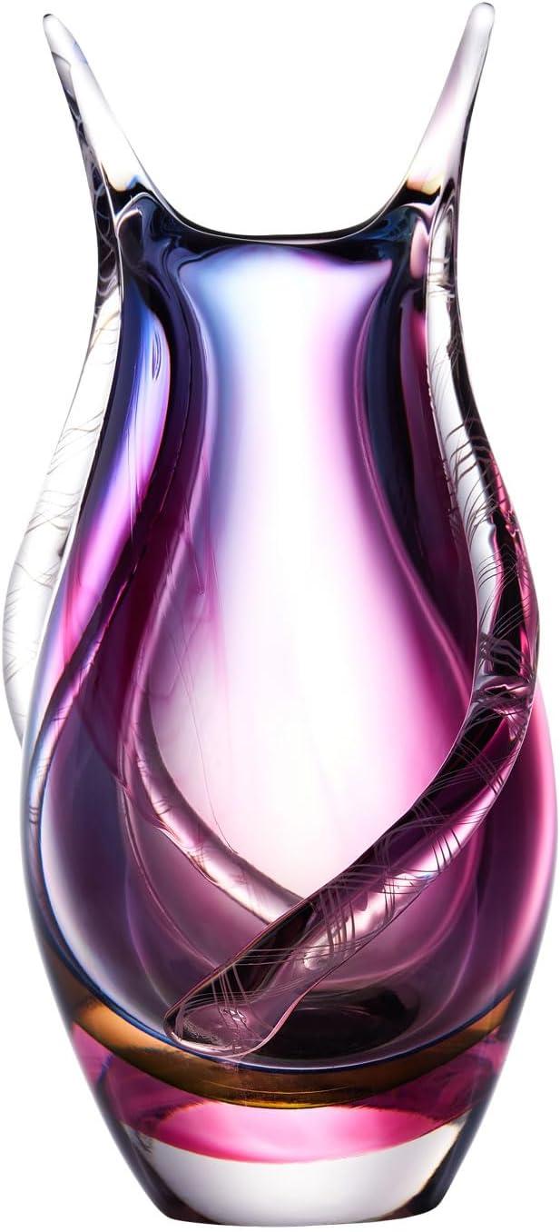 Luxury Lane Hand Blown Sommerso Art Glass Teardrop Vase Multicolored 8"H