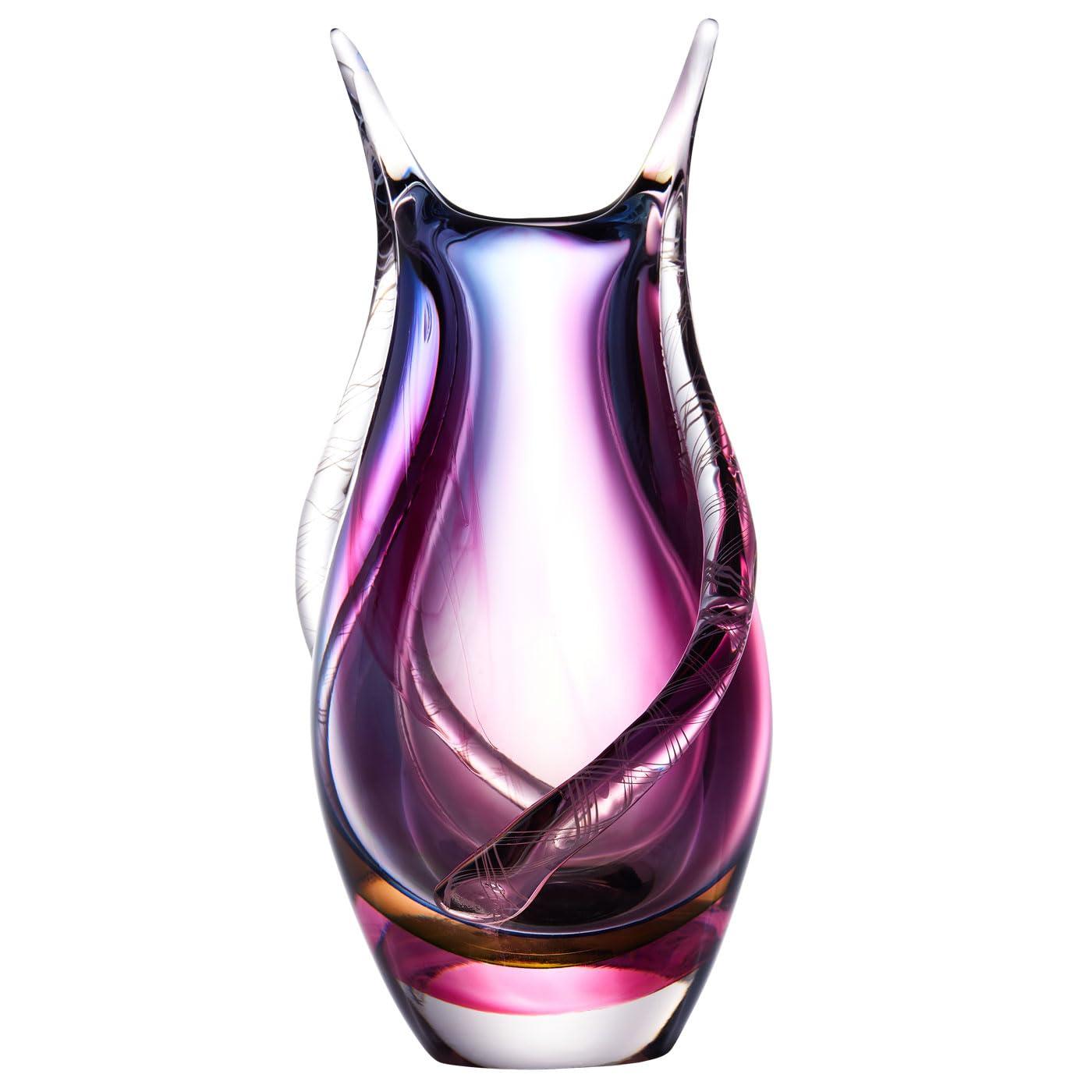 Luxury Lane Hand Blown Sommerso Art Glass Teardrop Vase Multicolored 8"H