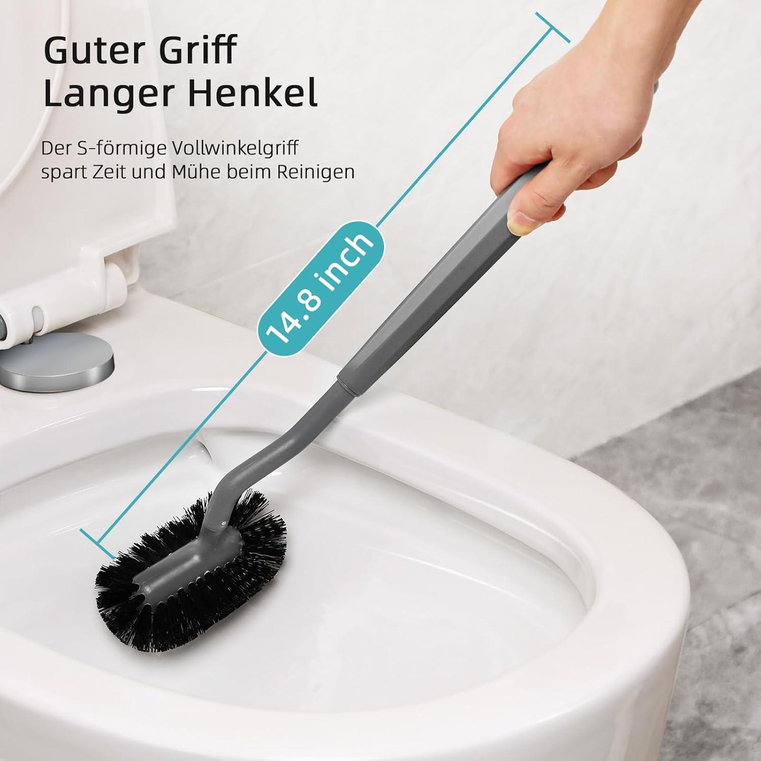 Toilet Bowl Brush Holder Set: Bathroom Deep Cleaning Toilet Cleaner Scrubber Under Rim with Curved Bristle for Dead Corner Clean - Hidden Rv Toilet Decorative Accessories with Caddy- Gray