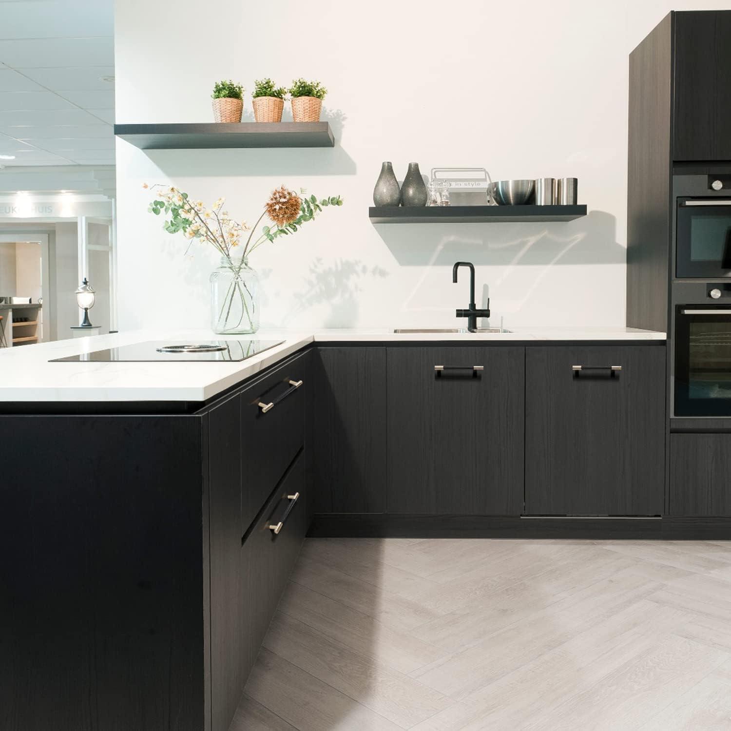 2 Pack 5 Inch 128 mm Knurled Cabinet Handles Cabinet Pulls Aluminum Handles Knurled Drawer Pulls Gold and Black Oxidation Finish with Diamond Pattern 6" Length (5" Hole Center)