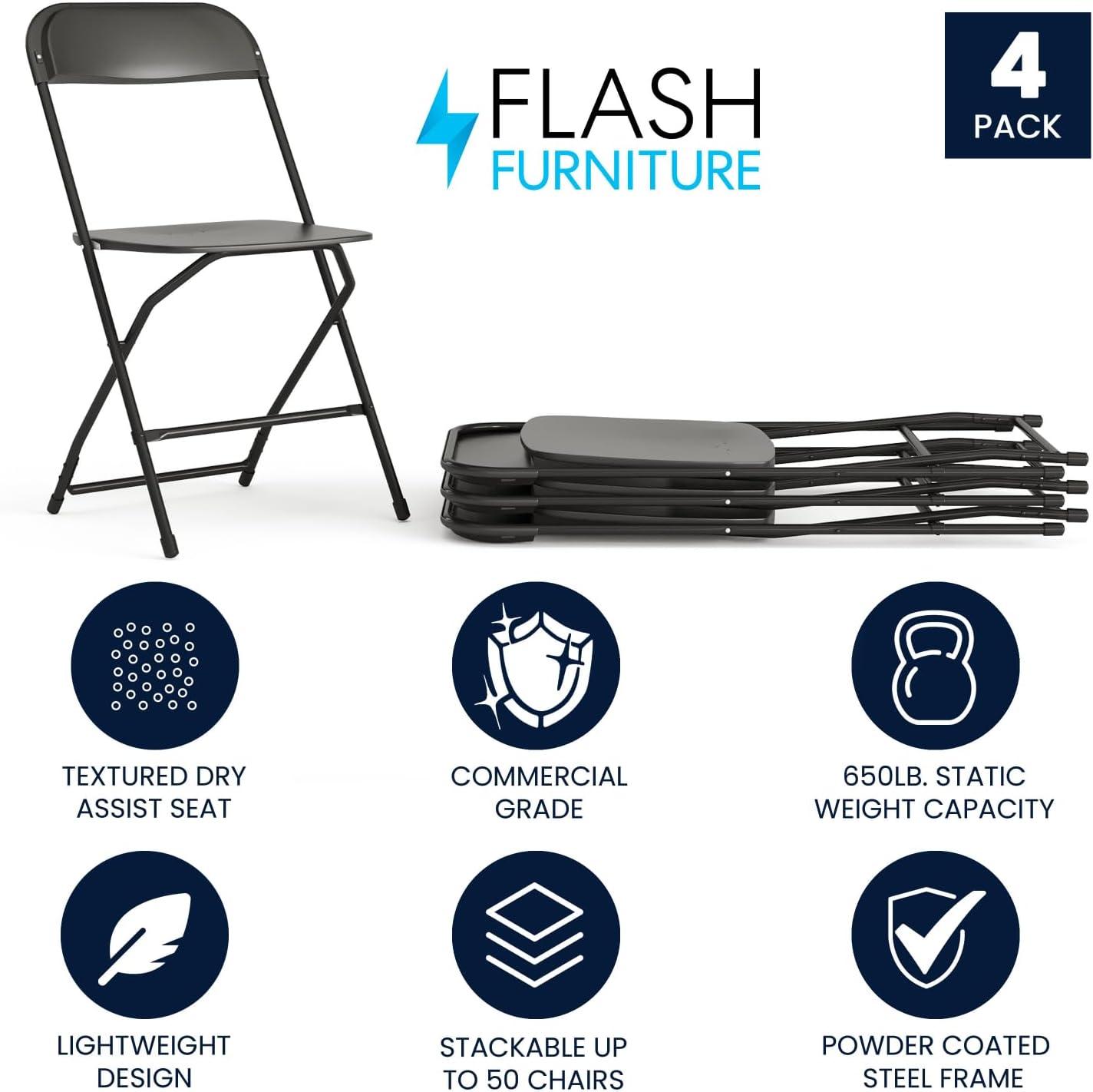 Flash Furniture Hercules Series Plastic Folding Chair - 4 Pack 650LB Weight Capacity