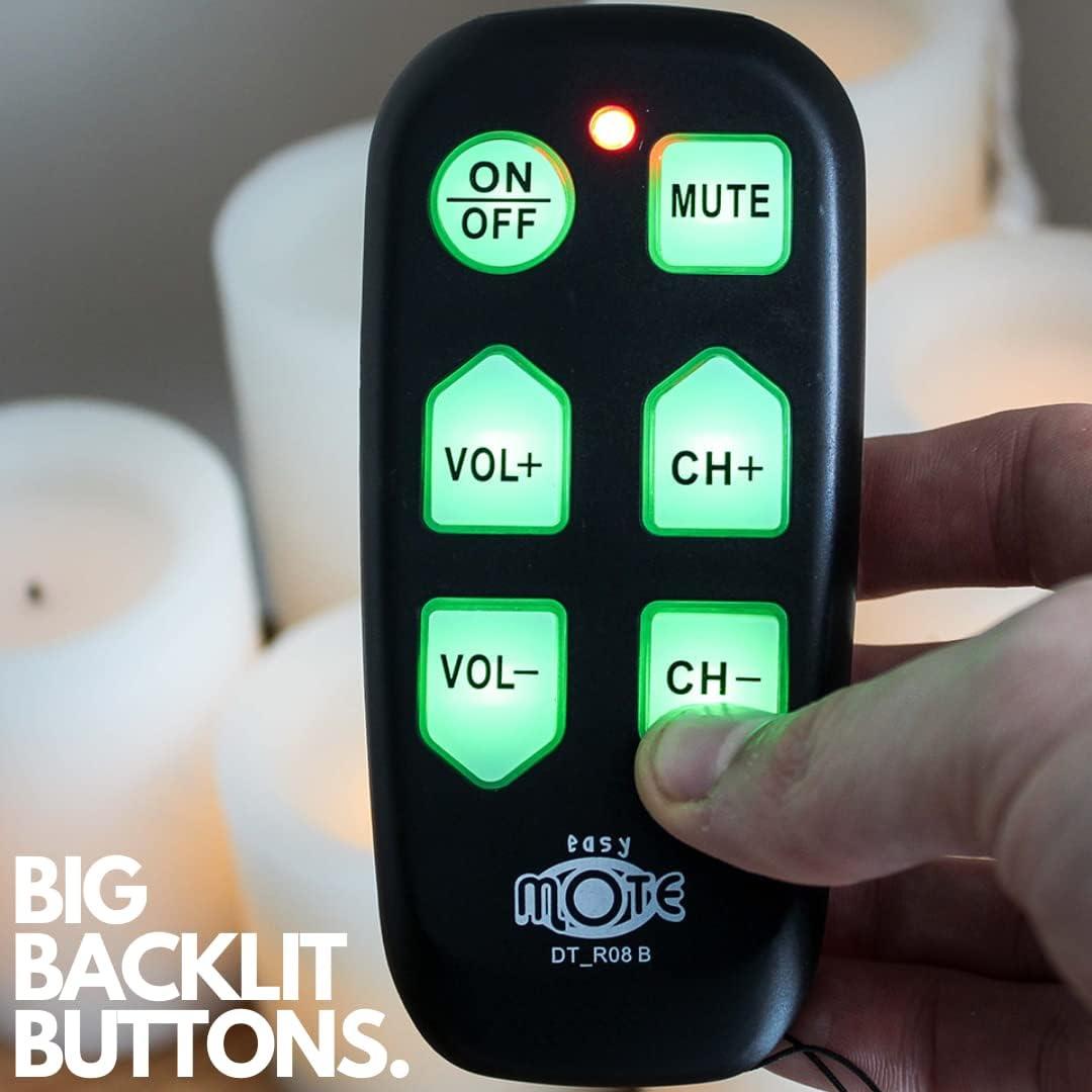 Universal Big Button TV Remote - EasyMote | DT-R08B. Backlit, Easy Use, Smart, Learning Television & Cable Box Controller, Perfect for Assisted Living Elderly Care.