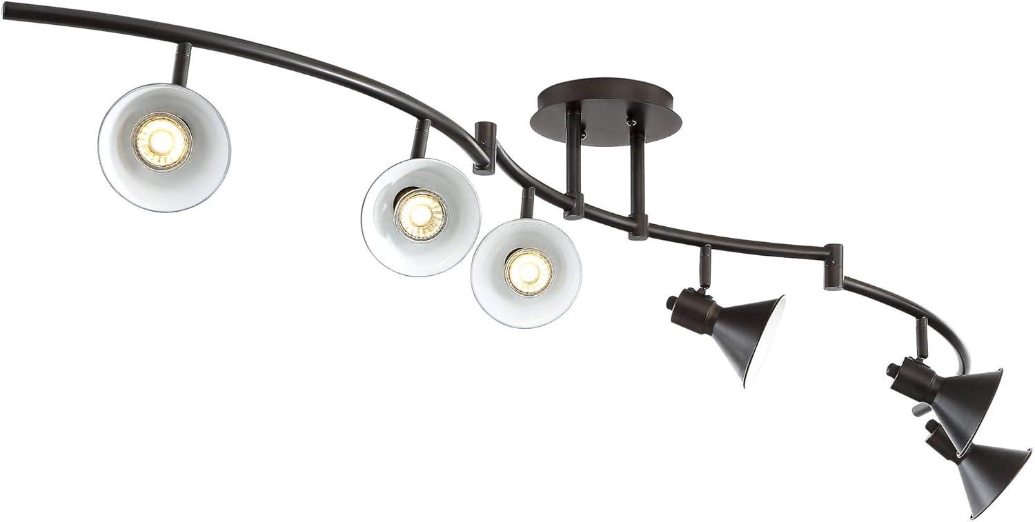 Pro Track Rhodes 6-Head LED Ceiling Track Light Fixture Kit Spot Light GU10 Brown Bronze Hood Metal Farmhouse Rustic Kitchen Bathroom 62" Wide