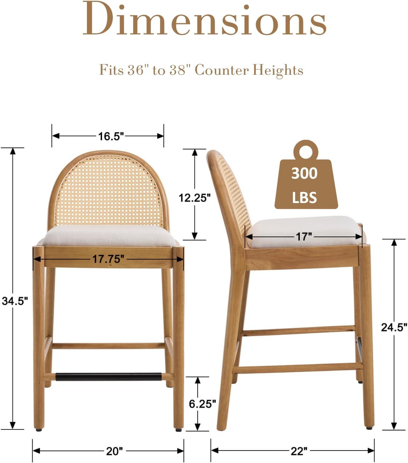 Bayou Breeze Emington Modern Stools with Rattan Backrests and Wood Frame (Set of 2)