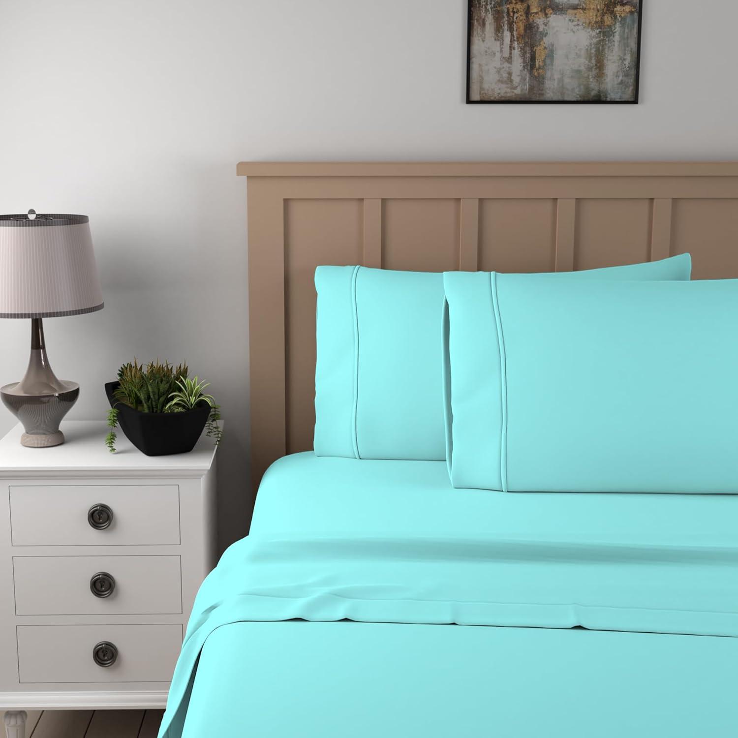 Aqua Twin Organic Cotton Percale Sheet Set