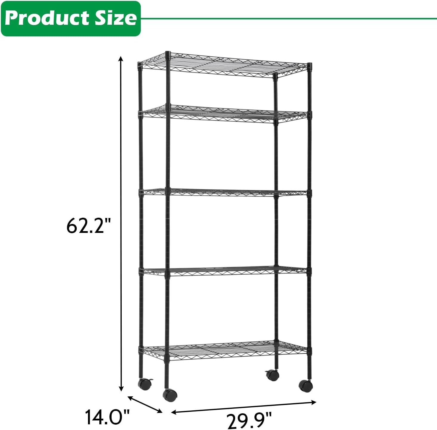 FDW 5 Tier Wire Rack With Casters Unit Heavy Duty Storage Rack Metal Rack Garage Organizer Wire Rack