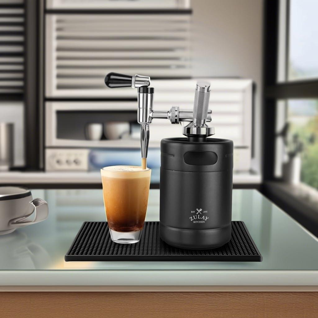 Zulay Nitro Cold Brew Coffee Maker - 64 oz Keg with Creamer Faucet, Collapsible Funnel & Drip Mat