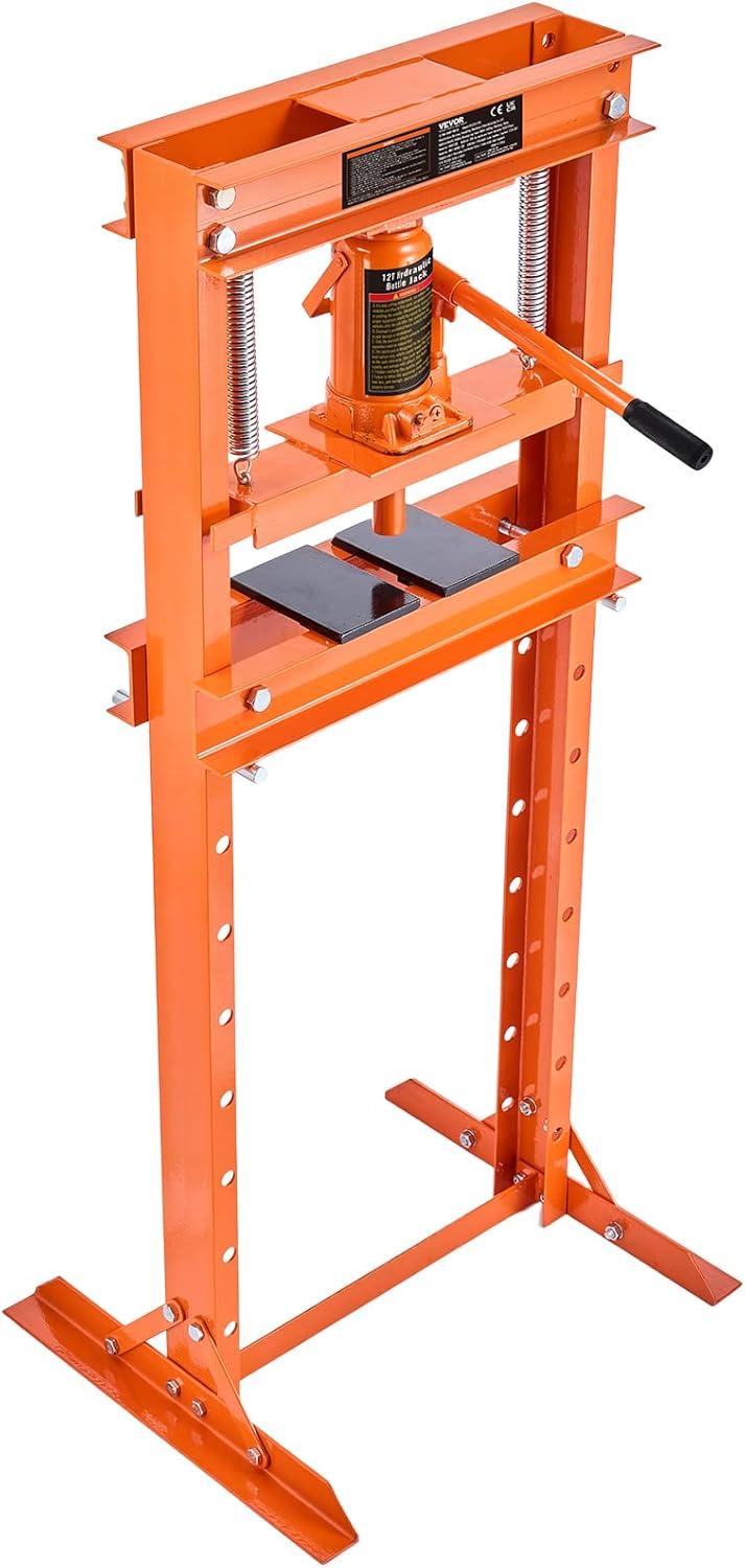 BENTISM Hydraulic Shop Press 12 Ton H-Frame Benchtop Garage Floor Press with Heavy Steel Plates Adjustable Workbench