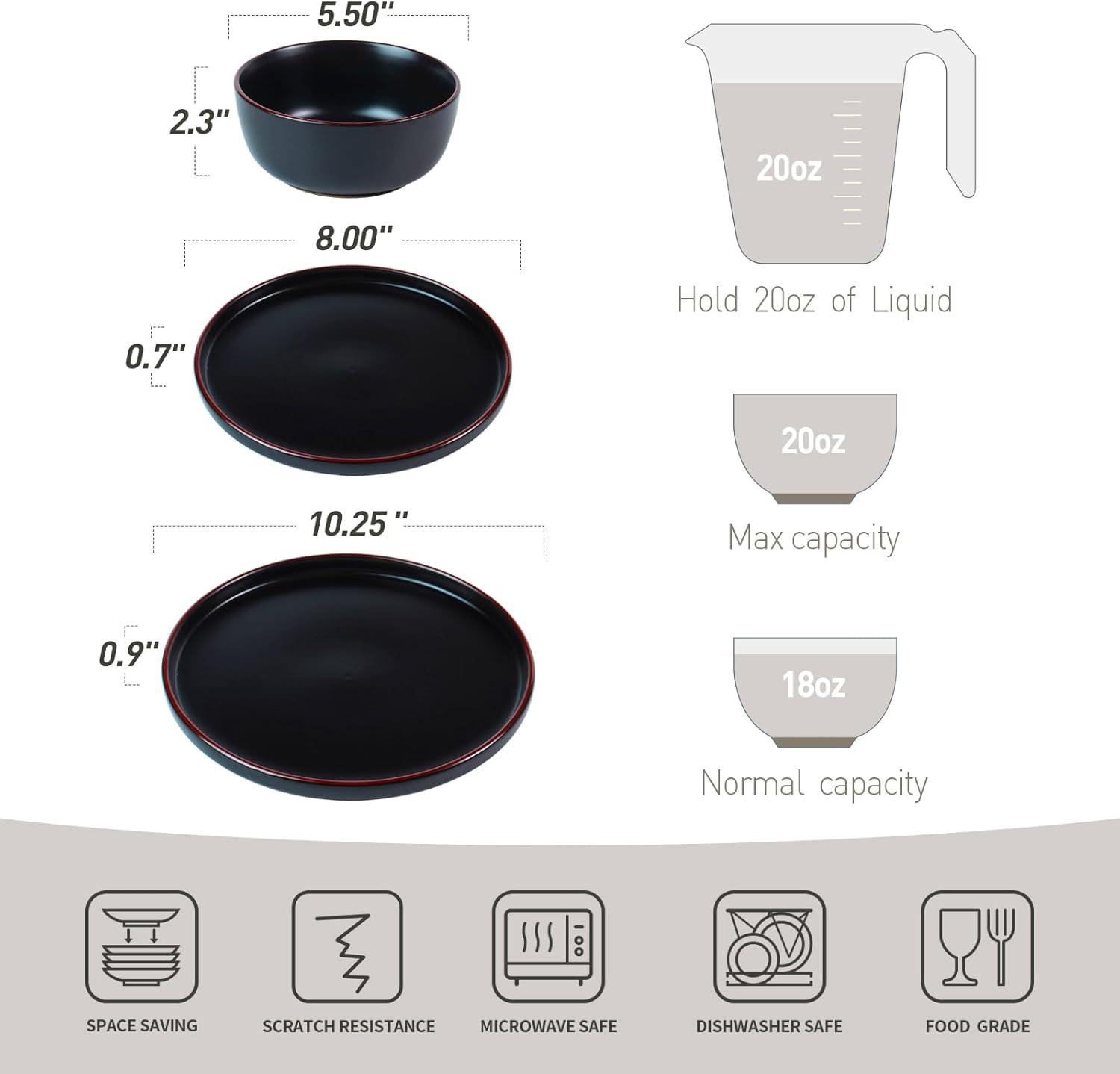 Matte Black Ceramic 12-Piece Dinnerware Set for 4