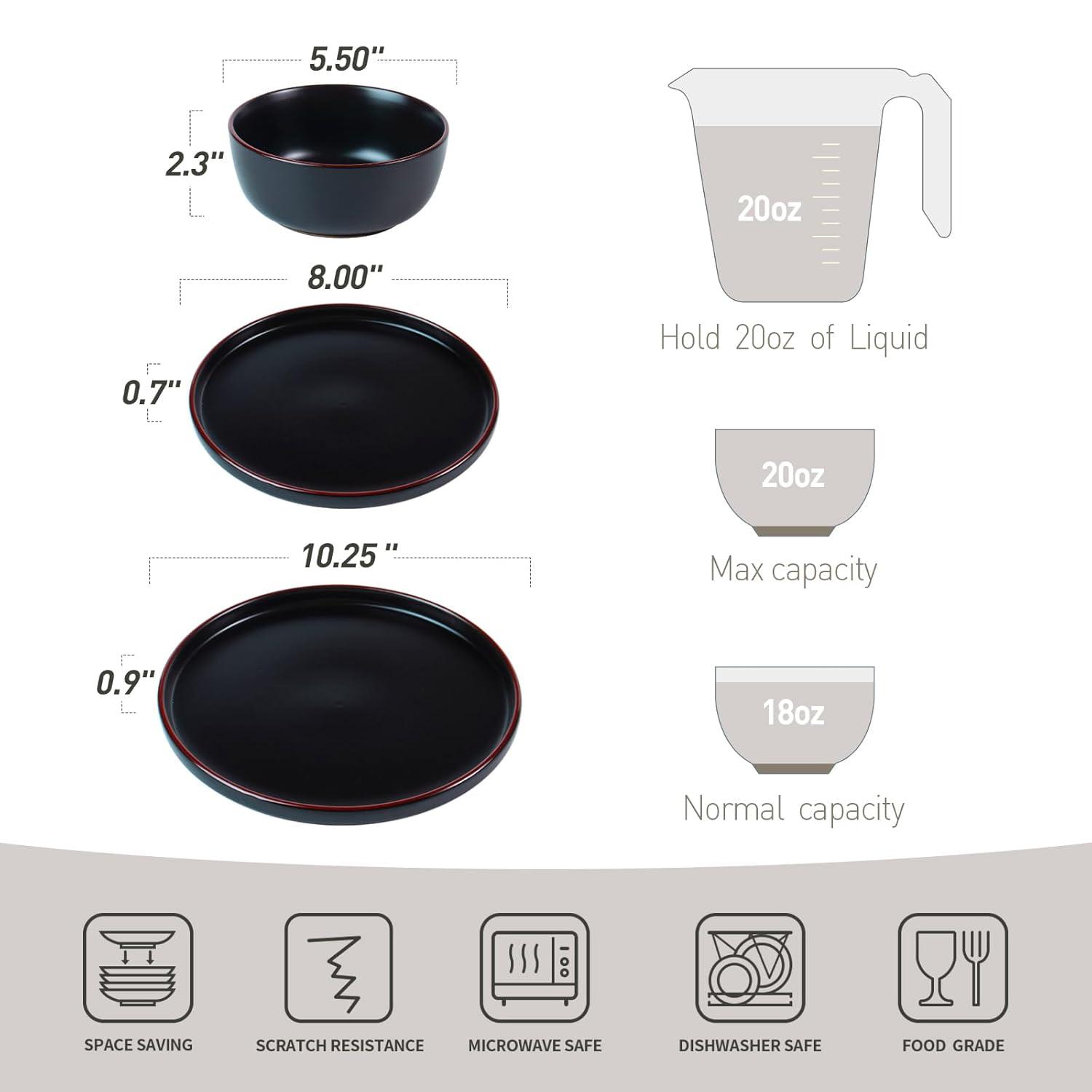 12 Pieces Stoneware Dinnerware Sets, Dishes Set for 4, Microwave and Dishwasher Safe
