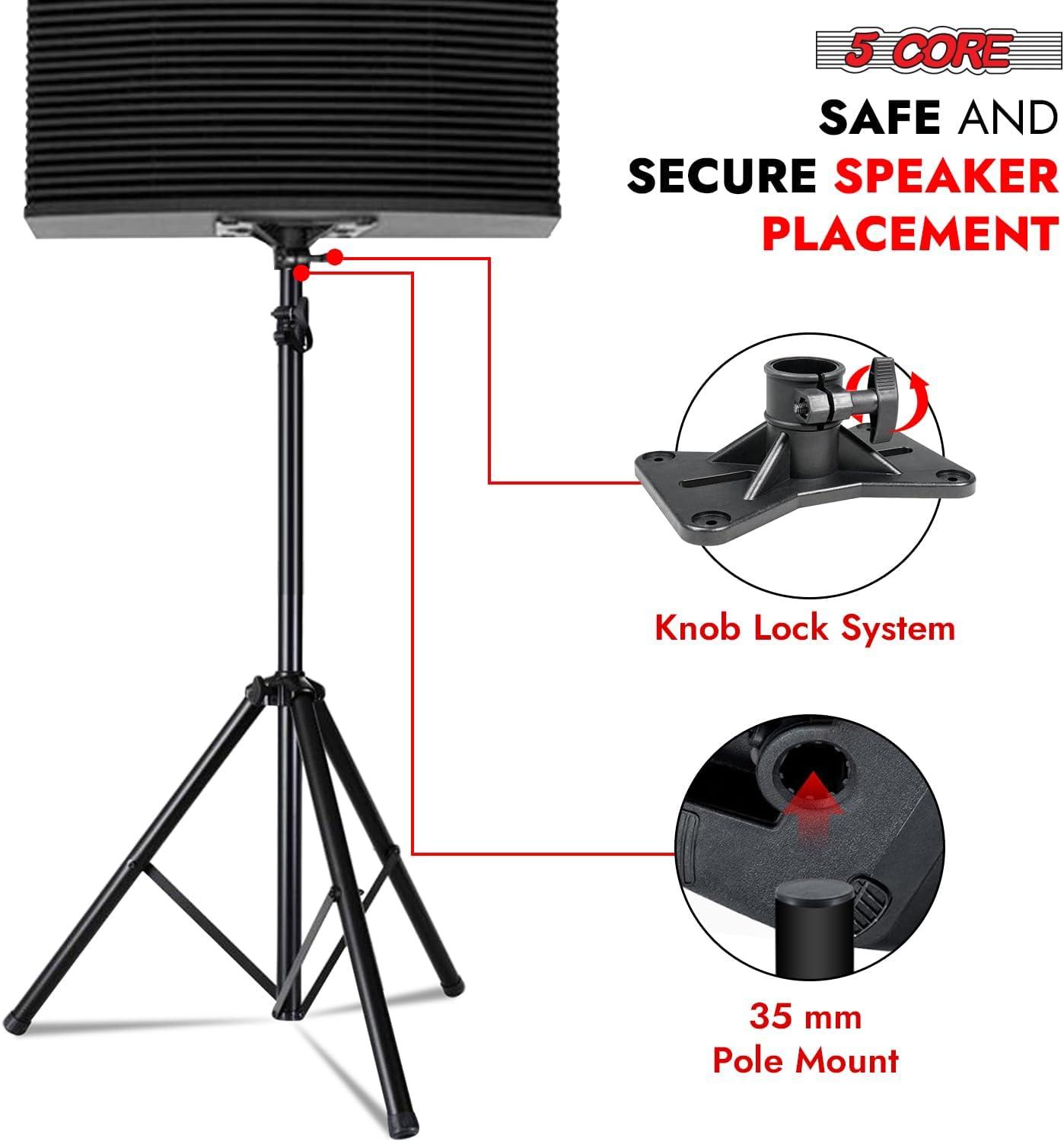 Inbox Zero 5 Core Speaker Stand Tripod Heavy Duty Adjustable Up to 72 Inch DJ Studio Monitor Stands Pole Mount