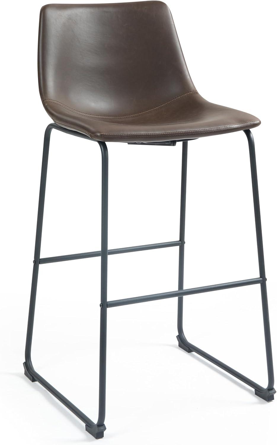 Glamour Home Adan 28.5" Modern Faux Leather Bar Stools in Dark Brown (Set of 2)