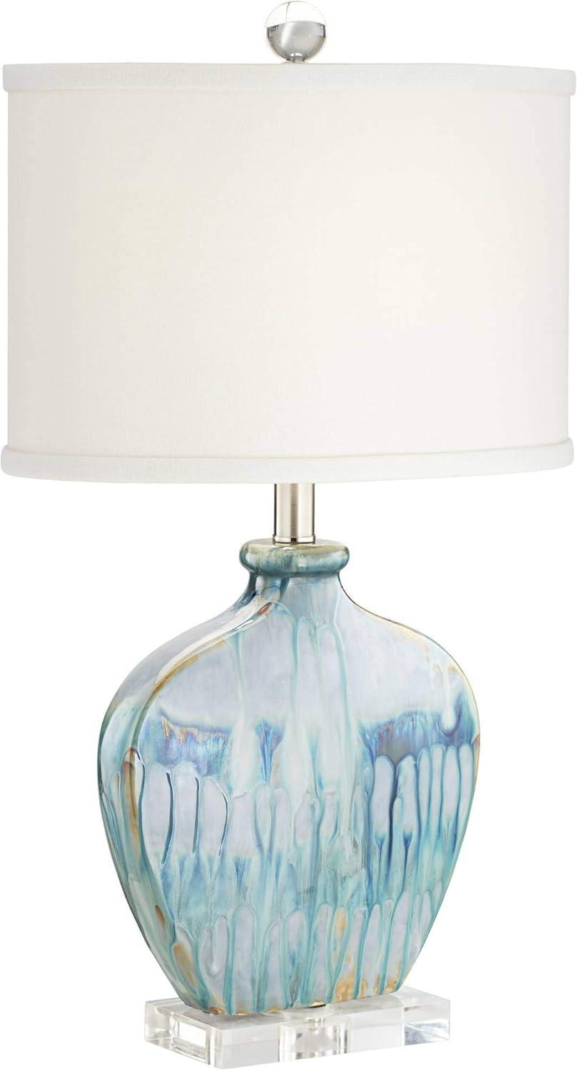 Possini Euro Design Mia 25" High Mid Century Modern Coastal Table Lamp Blue Drip Ceramic Single Off-White Shade Living Room Bedroom (Colors May Vary)