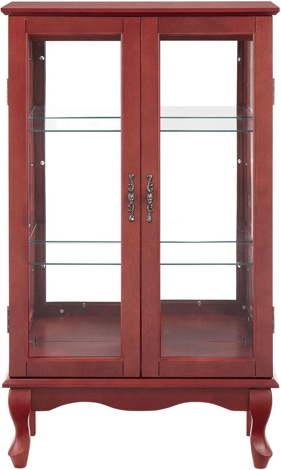 Miniyam Lighted Curio Display Cabinet with Tempered Glass Doors,Curio Cabinets with Mirrored Back Panel and Adjustable Shelves,Bulb Included,Cherry