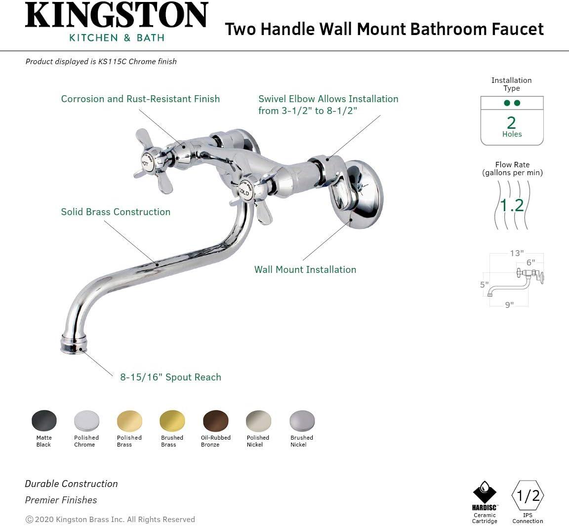 Essex 9" Traditional Brushed Brass Wall Mount Bathroom Faucet