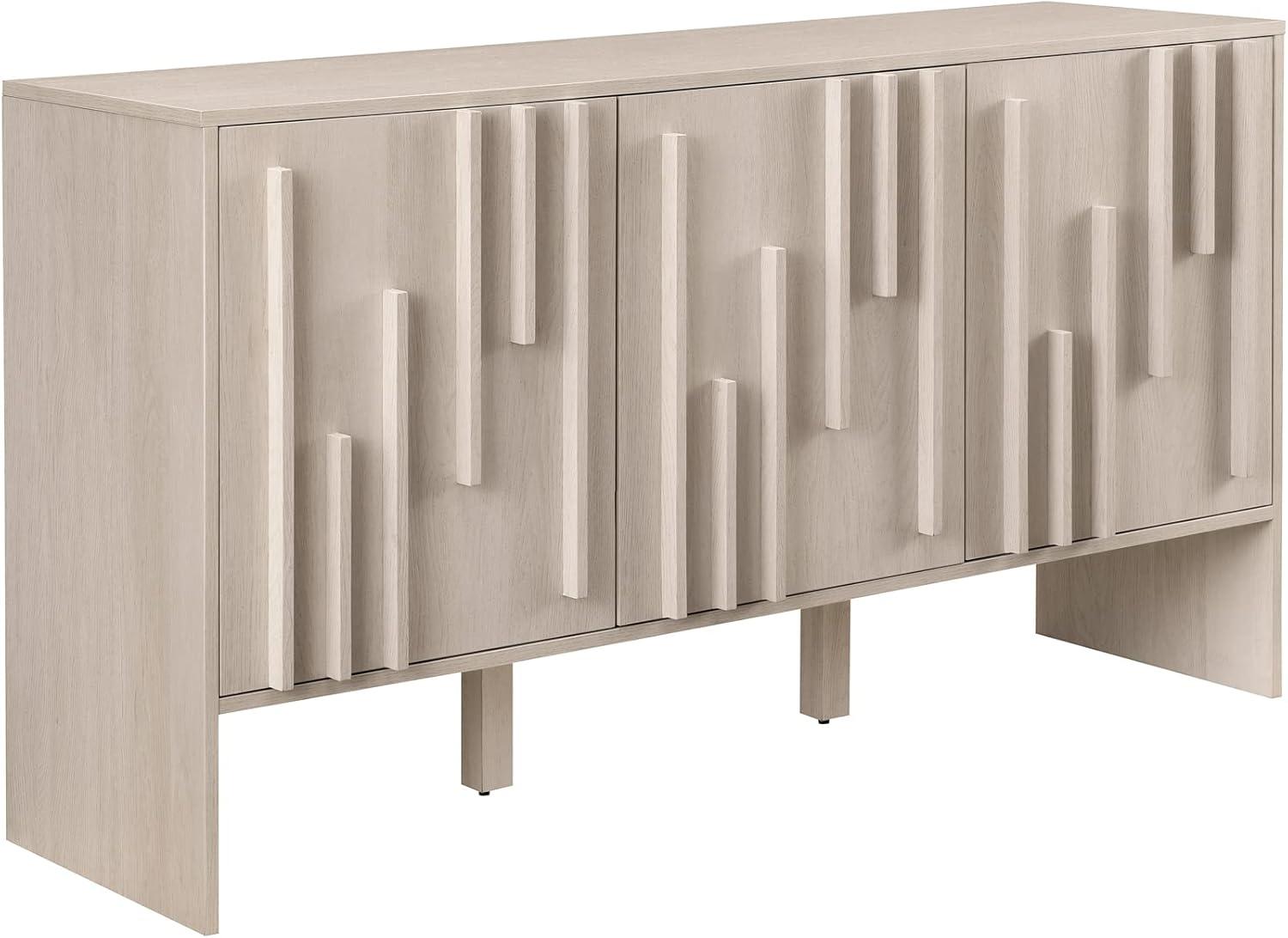 Walker Edison 55” Contemporary Vertical-Detailed 3-Door Sideboard, Ivory Oak