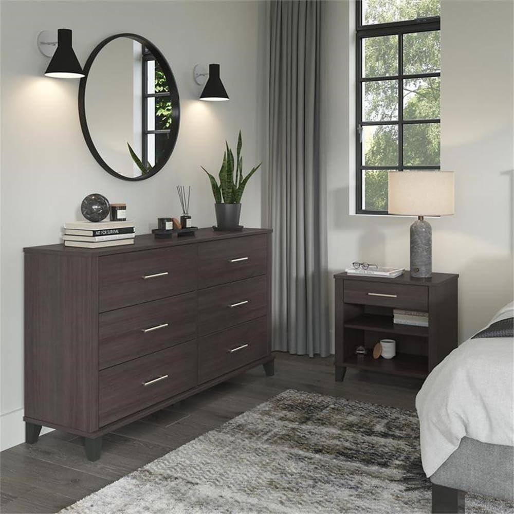 Storm Gray Engineered Wood 6 Drawer Dresser and Nightstand Set