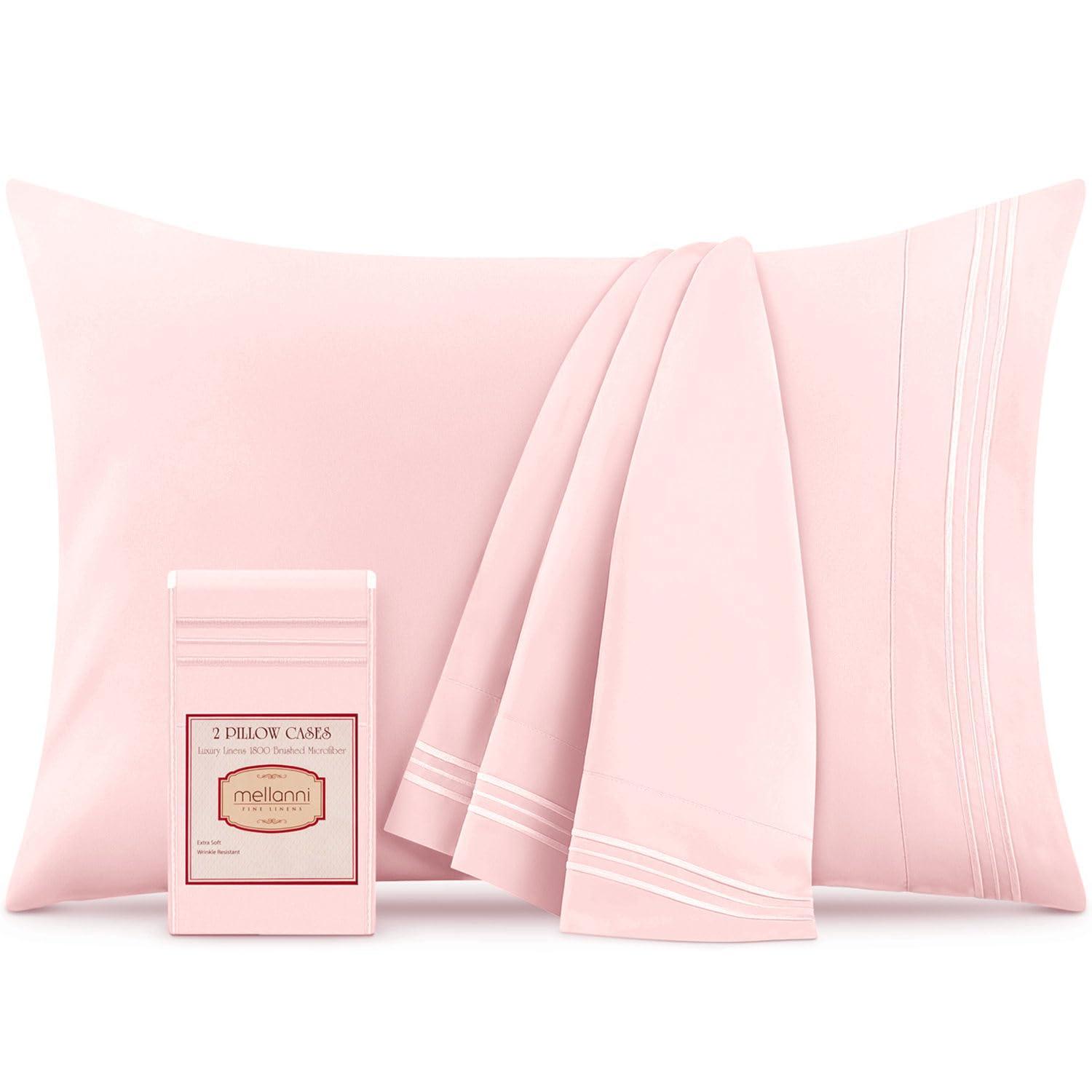 Mellanni Brushed Microfiber Pillowcase Set of 2, King, Blush Pink