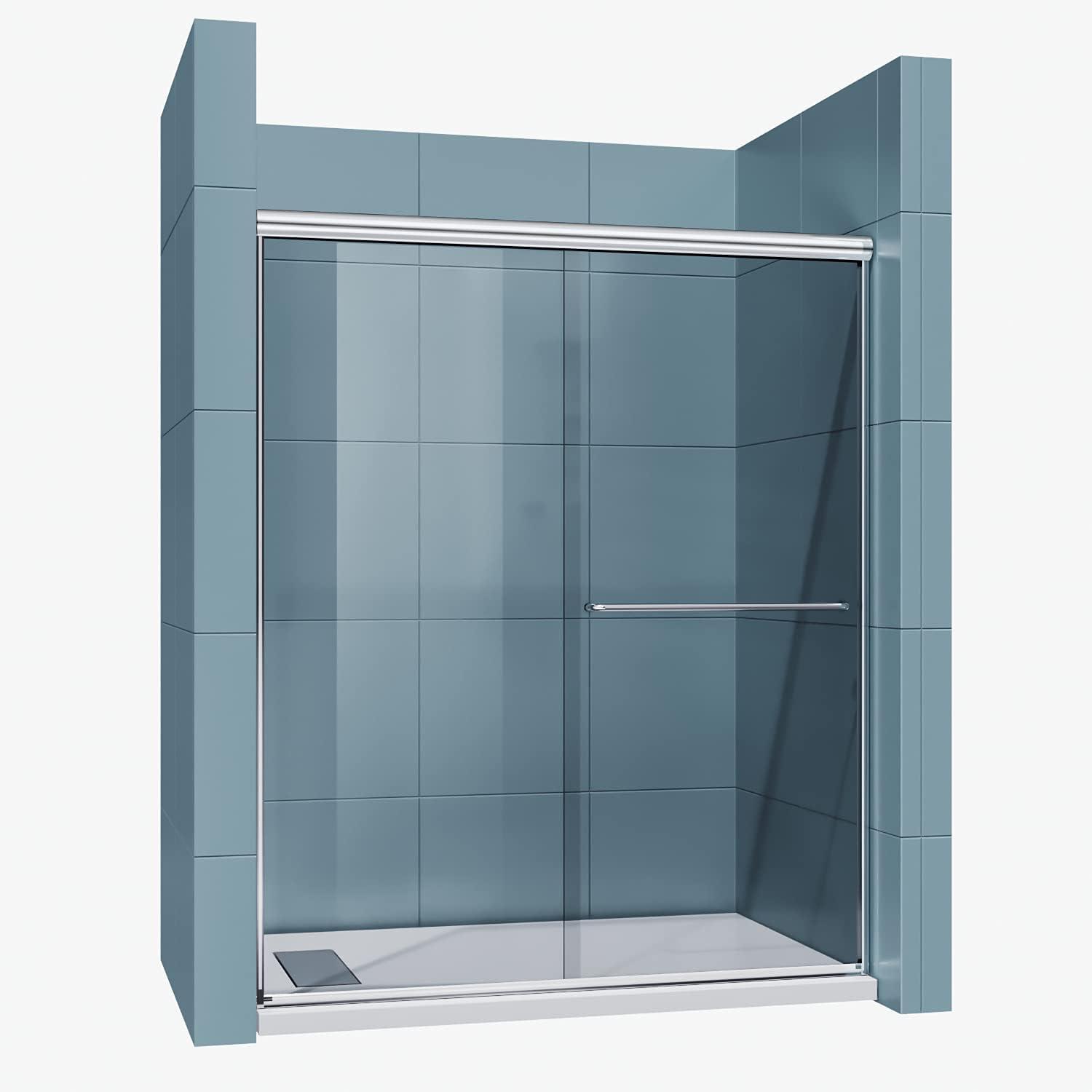 Sunny Shower Semi-Frameless Double Sliding Shower Door 60" W x 72" H in Chrome Finish