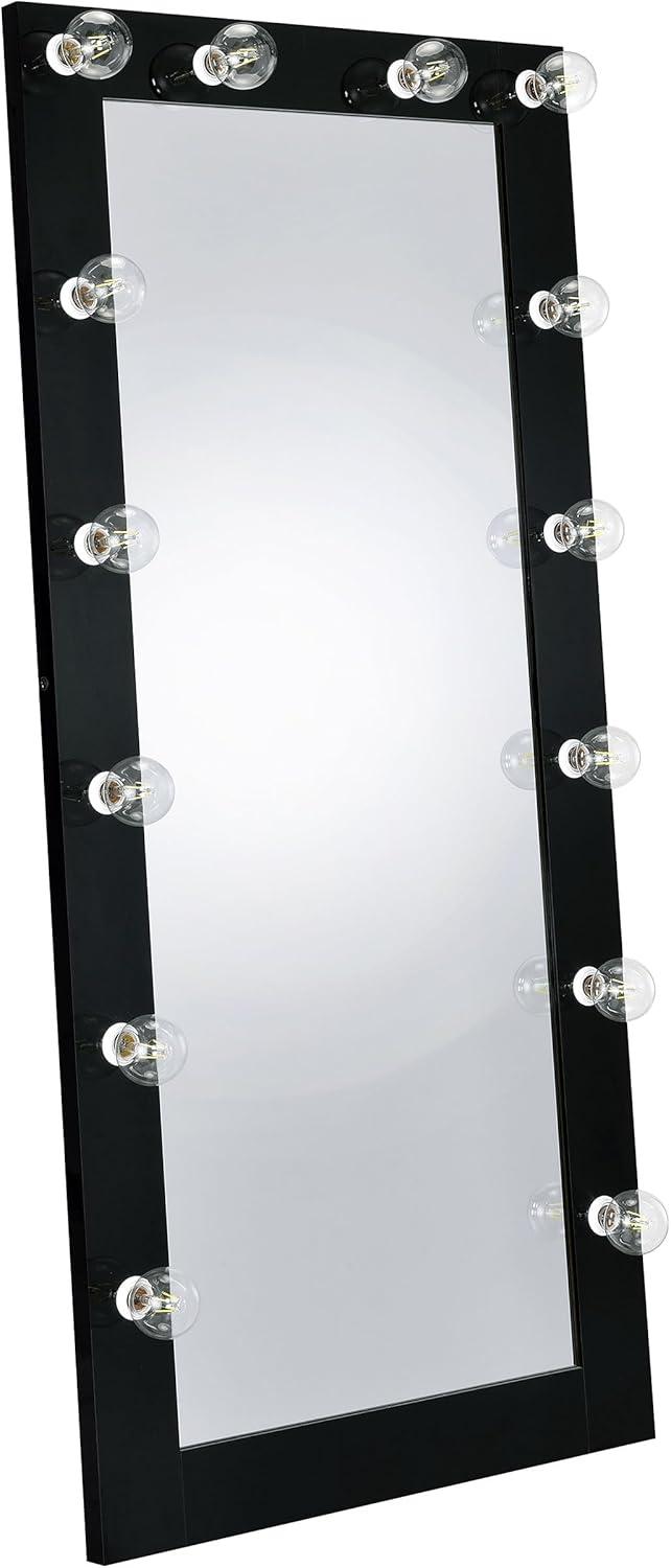 Black High Gloss Full Length Rectangular Wood Floor Mirror
