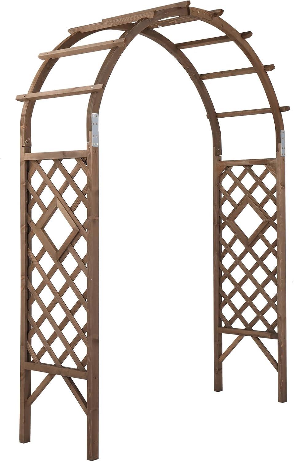 Tcbosik 7ft Garden Arch, Wooden Wedding Arbor, Backdrop Stand for Ceremony Party and Garden Decor, Dark Brown