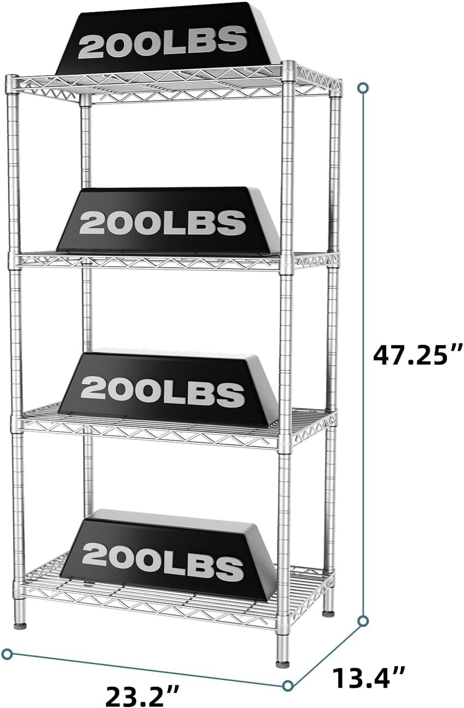 Silver Adjustable 4-Tier Wire Shelving Unit for Kitchen and Office